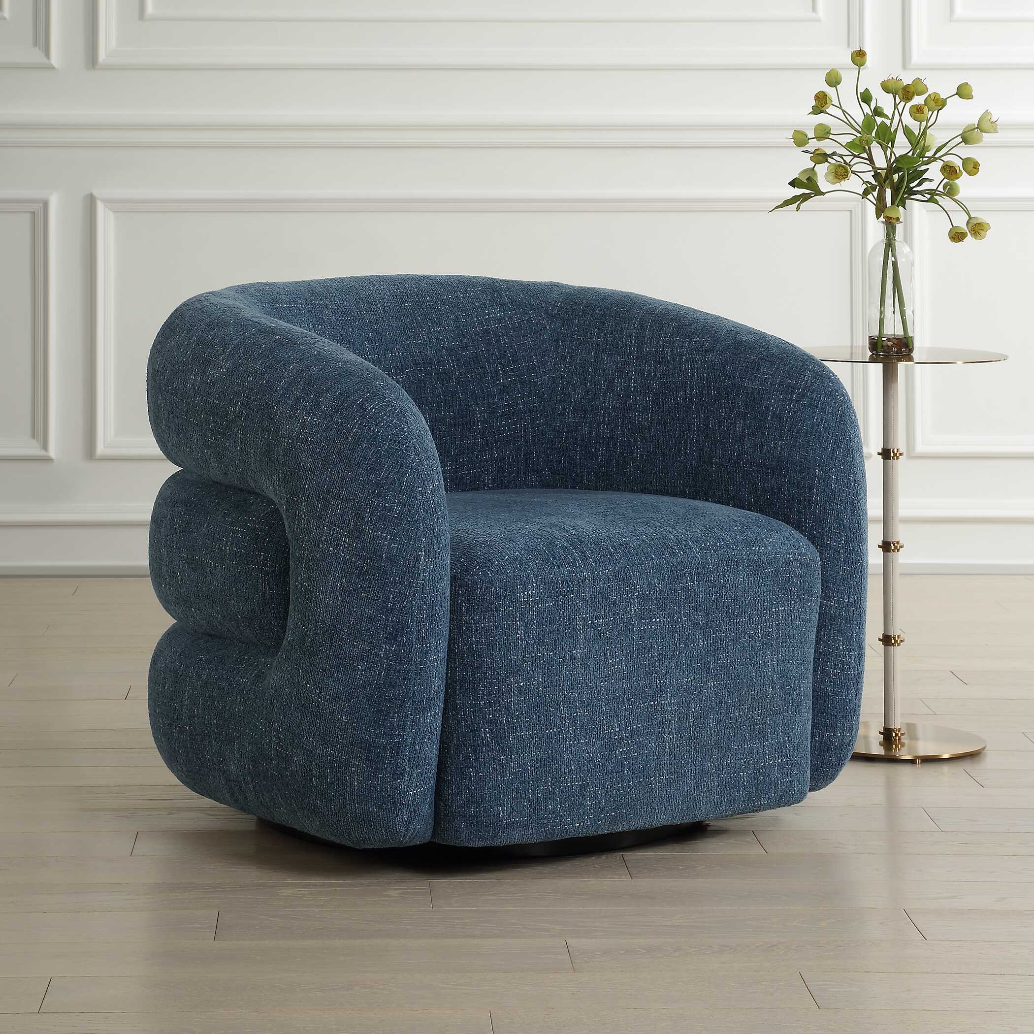 Junie Blue Swivel Barrel Chair, Furniture by Uttermost, 34.5" width x 29" height x 33" depth View 5