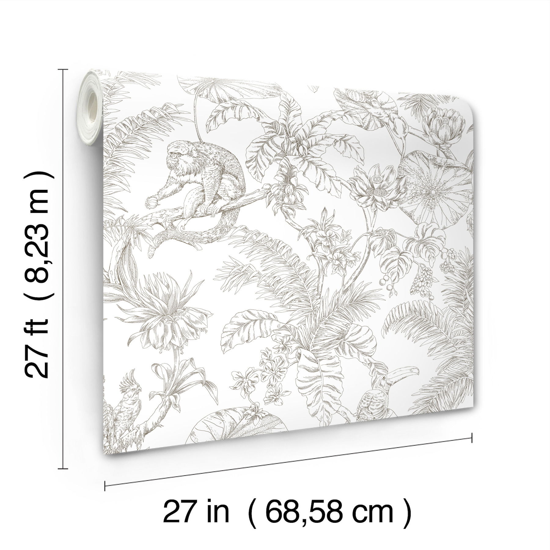 Tropical Sketch Toile Brown Wallpaper large image 