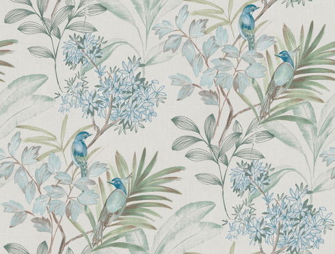 Handpainted Songbird Turquiose Peel & Stick Wallpaper