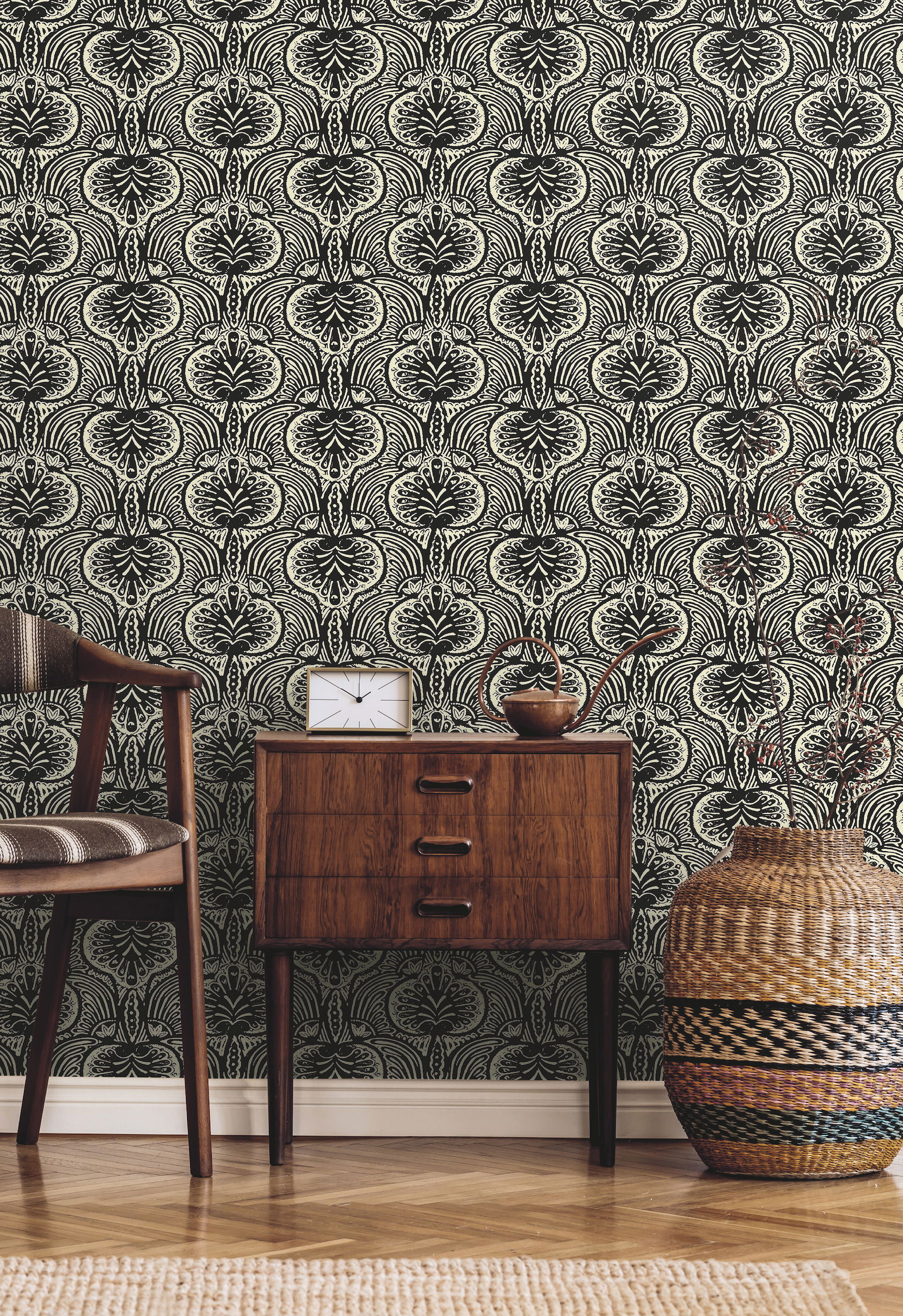 Lotus Palm Off White & Black Wallpaper large image 