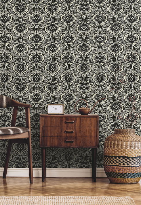 Lotus Palm Off White & Black Wallpaper