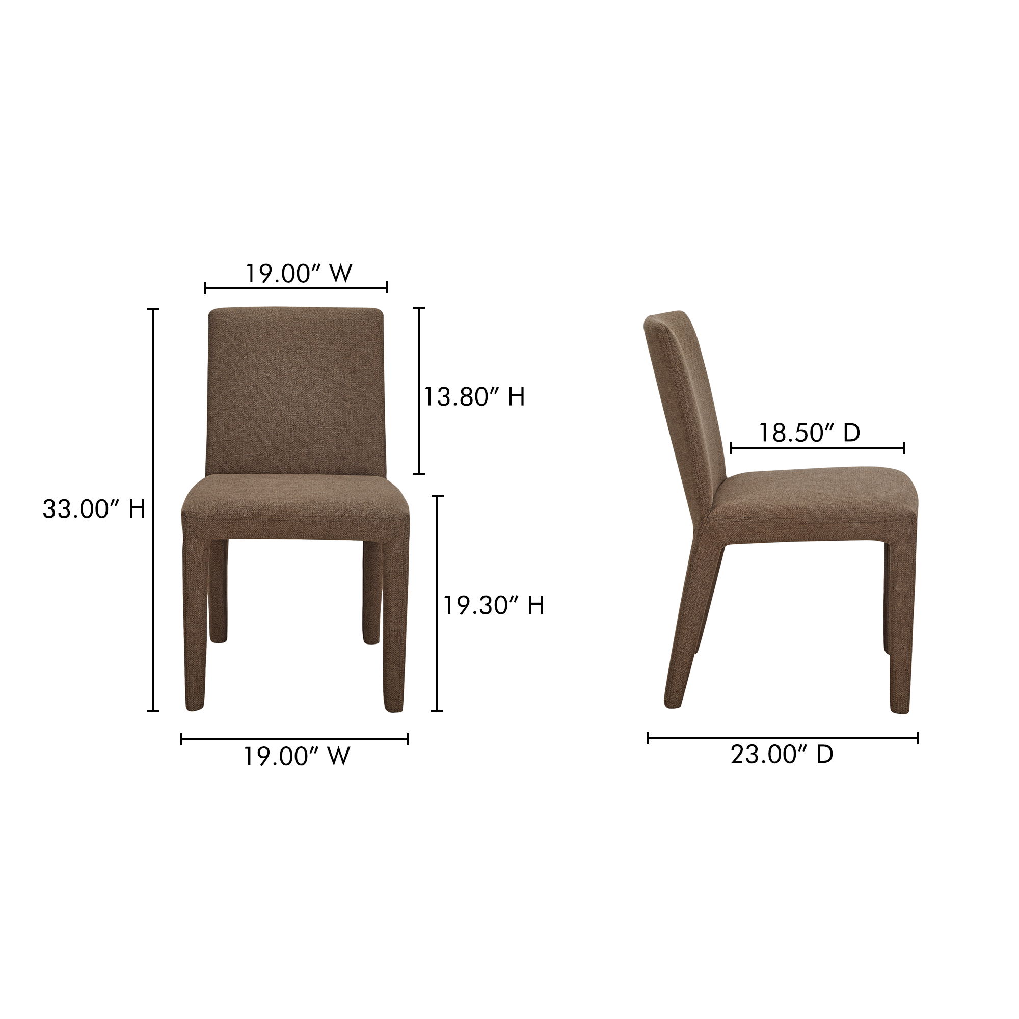 Monte Dining Chair Brown - Set Of Two, by Moe's Home, 19" width x 33" height x 23" depth View 9