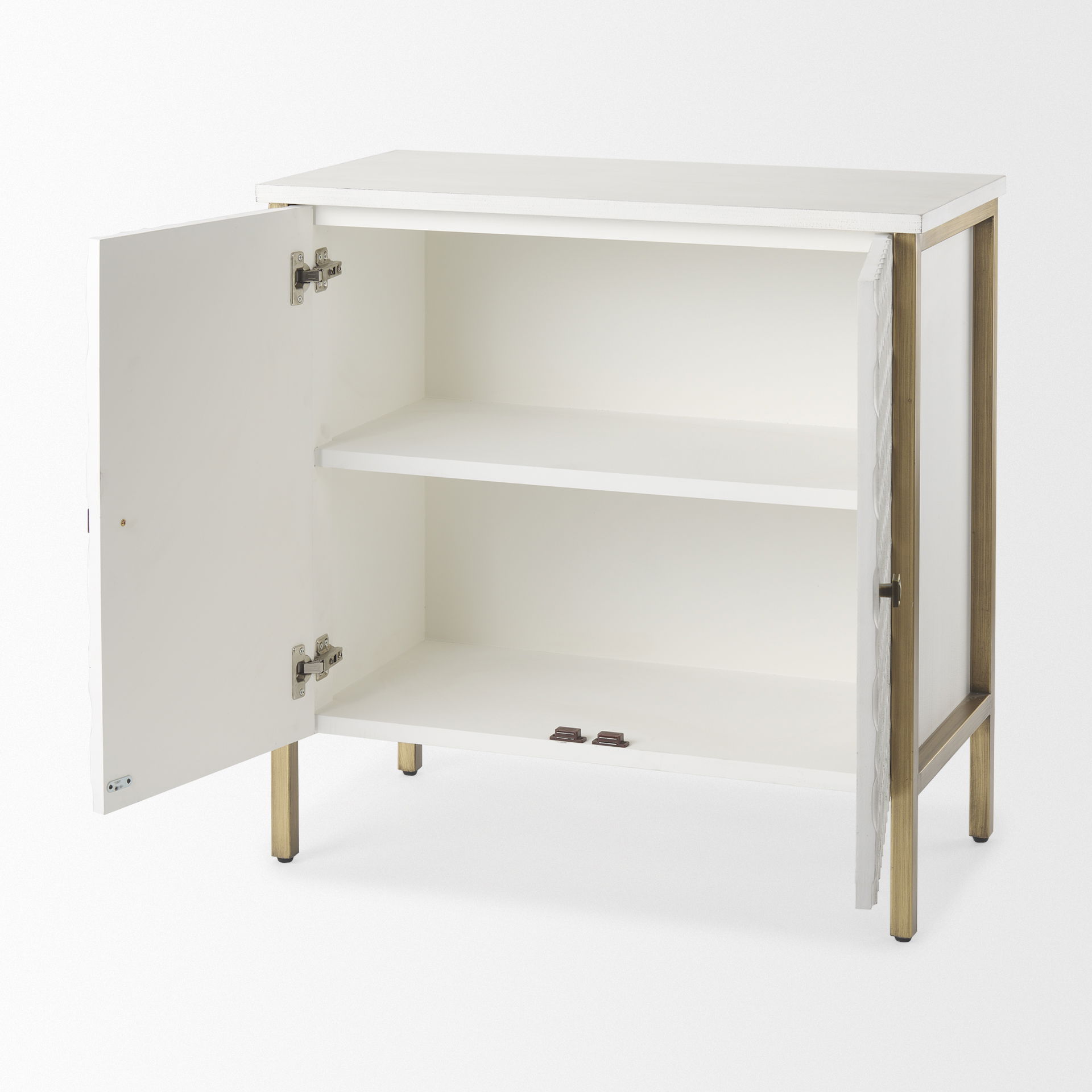 Savannah White Fir Veneer with Gold Metal Accent 2-Door Accent Cabinet, Cabinets & Chest by Mercana, 31.5" length x 15.75" width x 31.5" height View 8