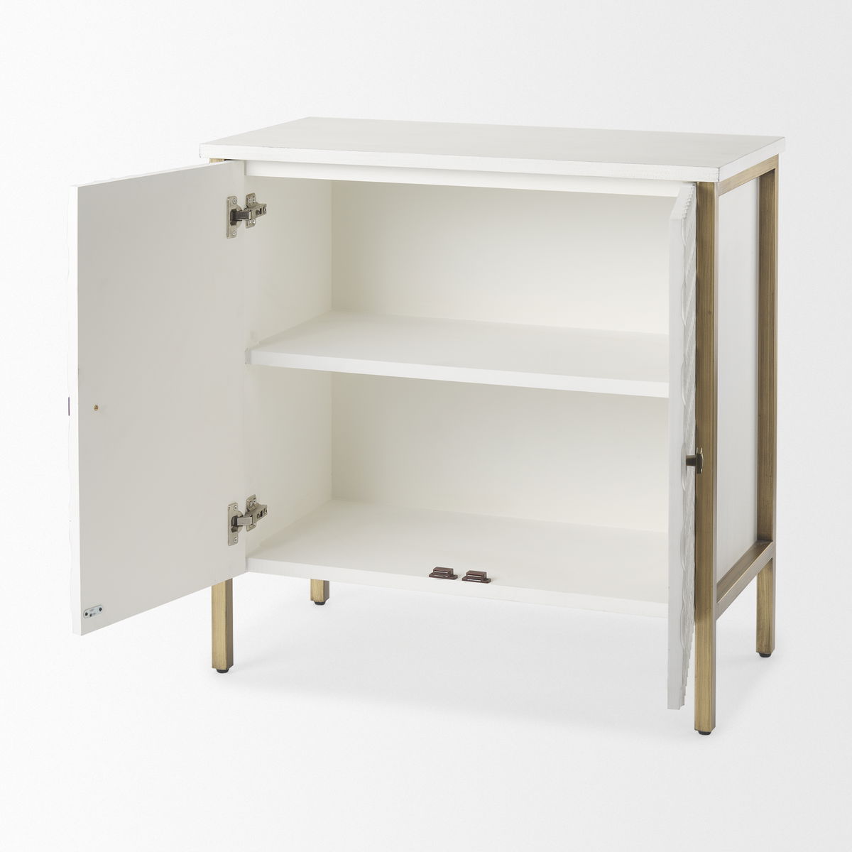 Savannah White Fir Veneer with Gold Metal Accent 2-Door Accent Cabinet, Cabinets & Chest by Mercana, 31.5" length x 15.75" width x 31.5" height View 8