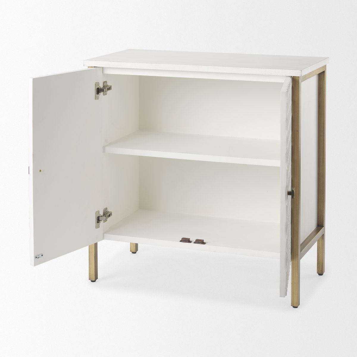 Savannah White Fir Veneer with Gold Metal Accent 2-Door Accent Cabinet, Cabinets & Chest by Mercana, 31.5" length x 15.75" width x 31.5" height View 8