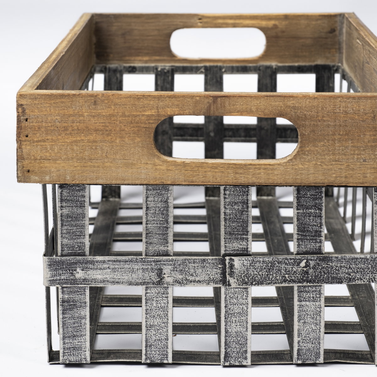 Chartrand Set of 2 Wood And Metal Open Crate Style Baskets, Bins & Basket by Mercana, 18.7" length x 12.6" width x 8.66" height View 7