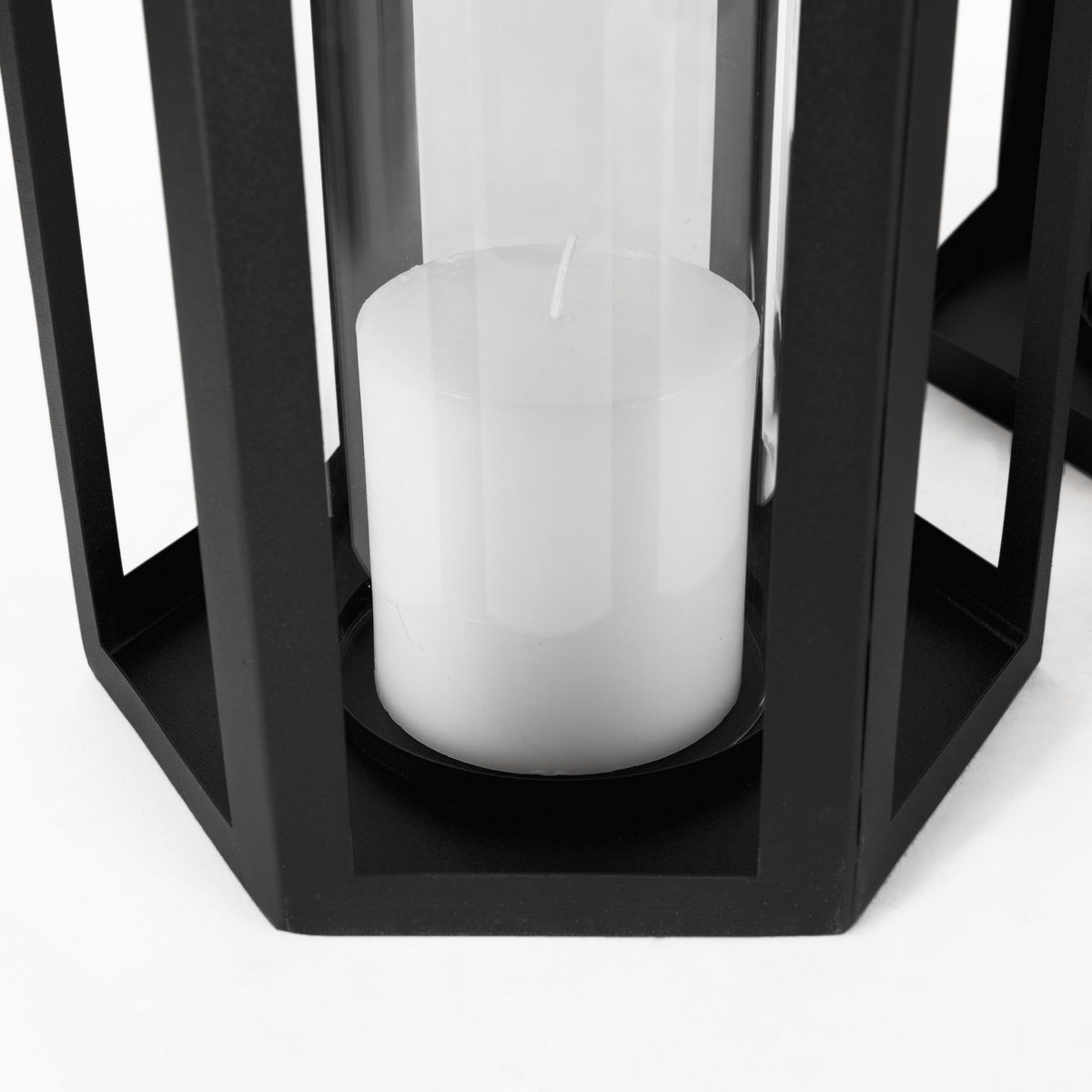 Balley  Set of Two Matte Black Metal Hexagonal Candle Holder Lanterns, Lighting by Mercana, 9.45" length x 9.45" width x 19.69" height View 7