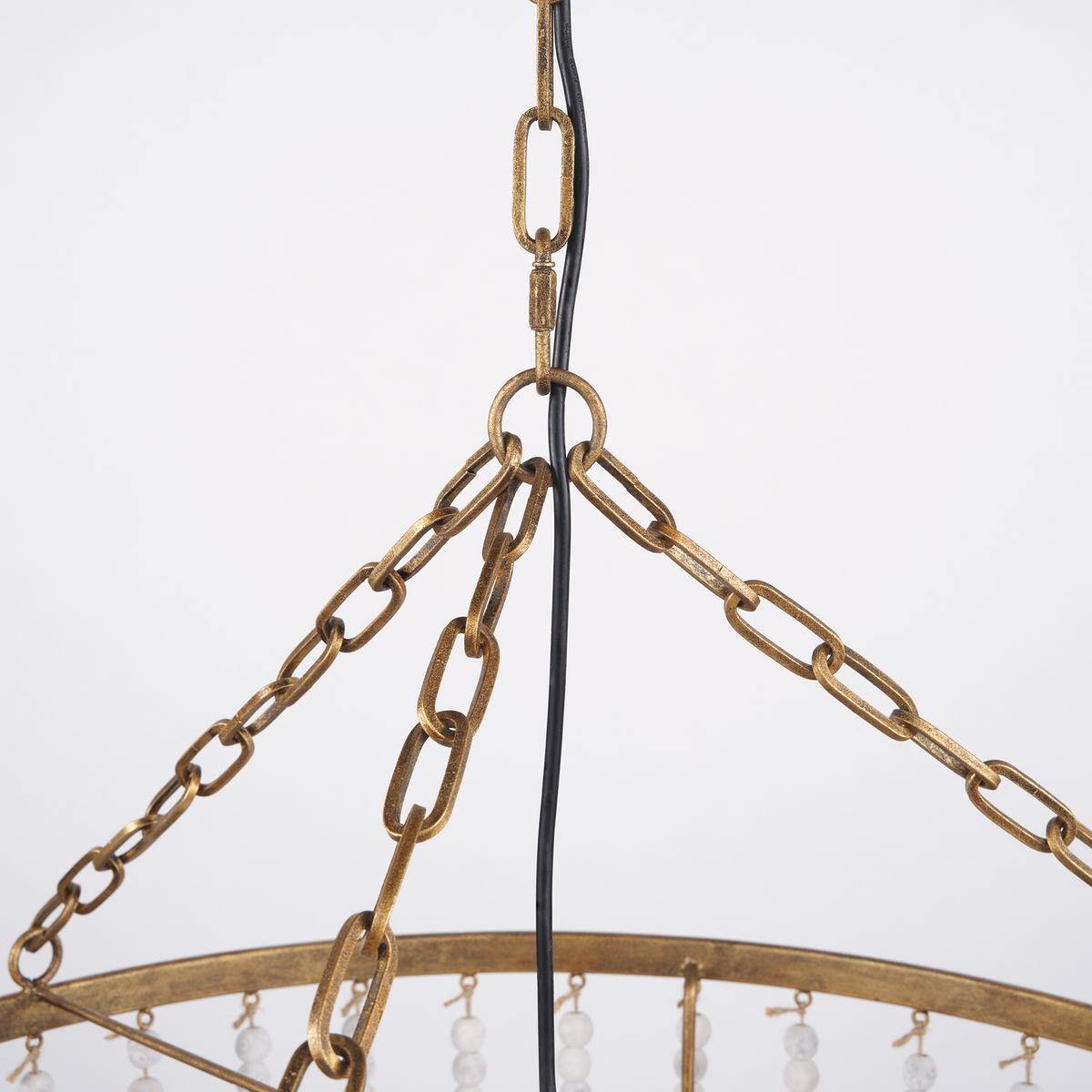 Rhone Gold Metal and Wood Beaded Chandelier, by Mercana, 26.38" length x 26.38" width x 88.58" height View 6