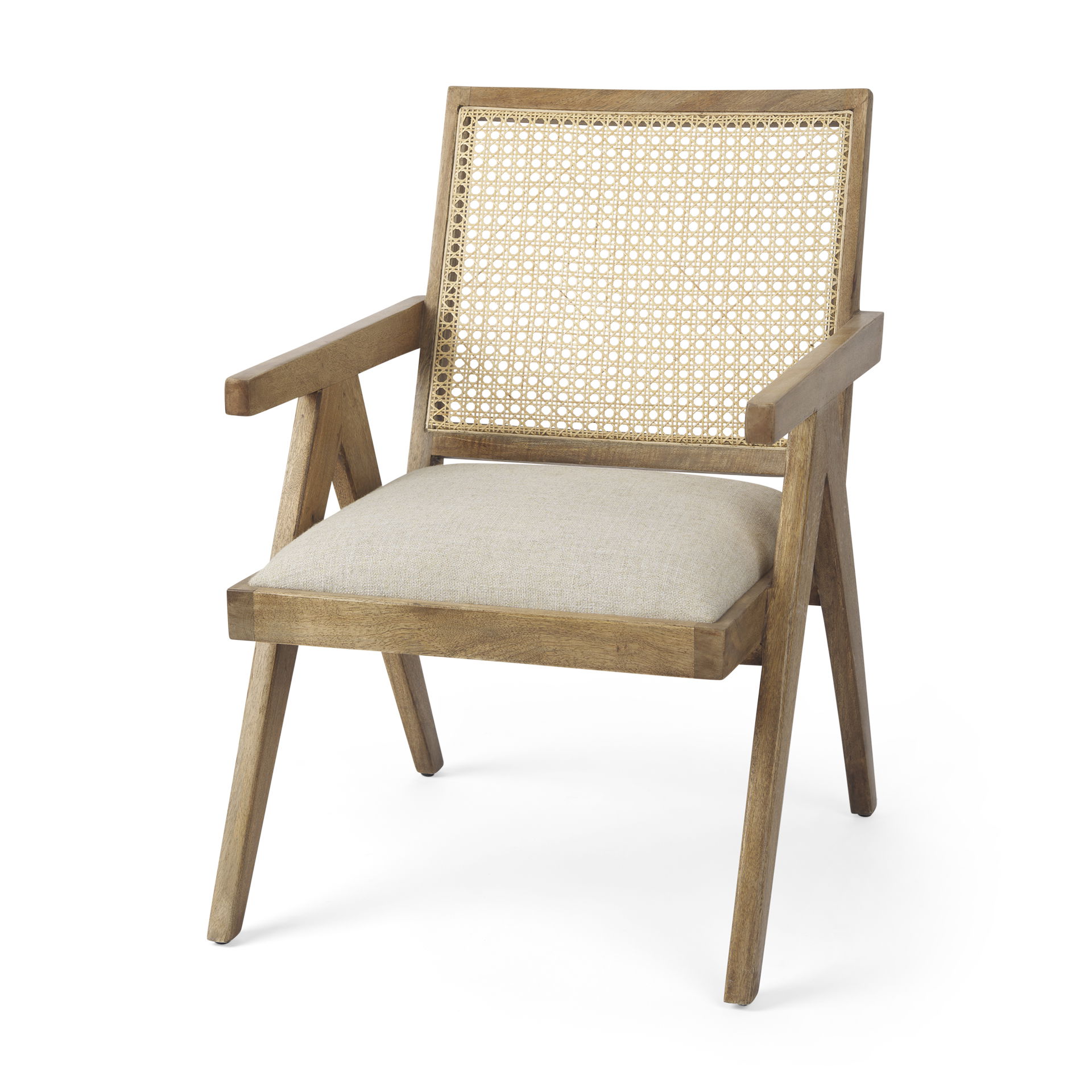 Donna Light Brown Wood Cane-Back with Beige Upholstered Seat Dining Chair, by Mercana, 21.65" length x 21.65" width x 29.52" height View 1