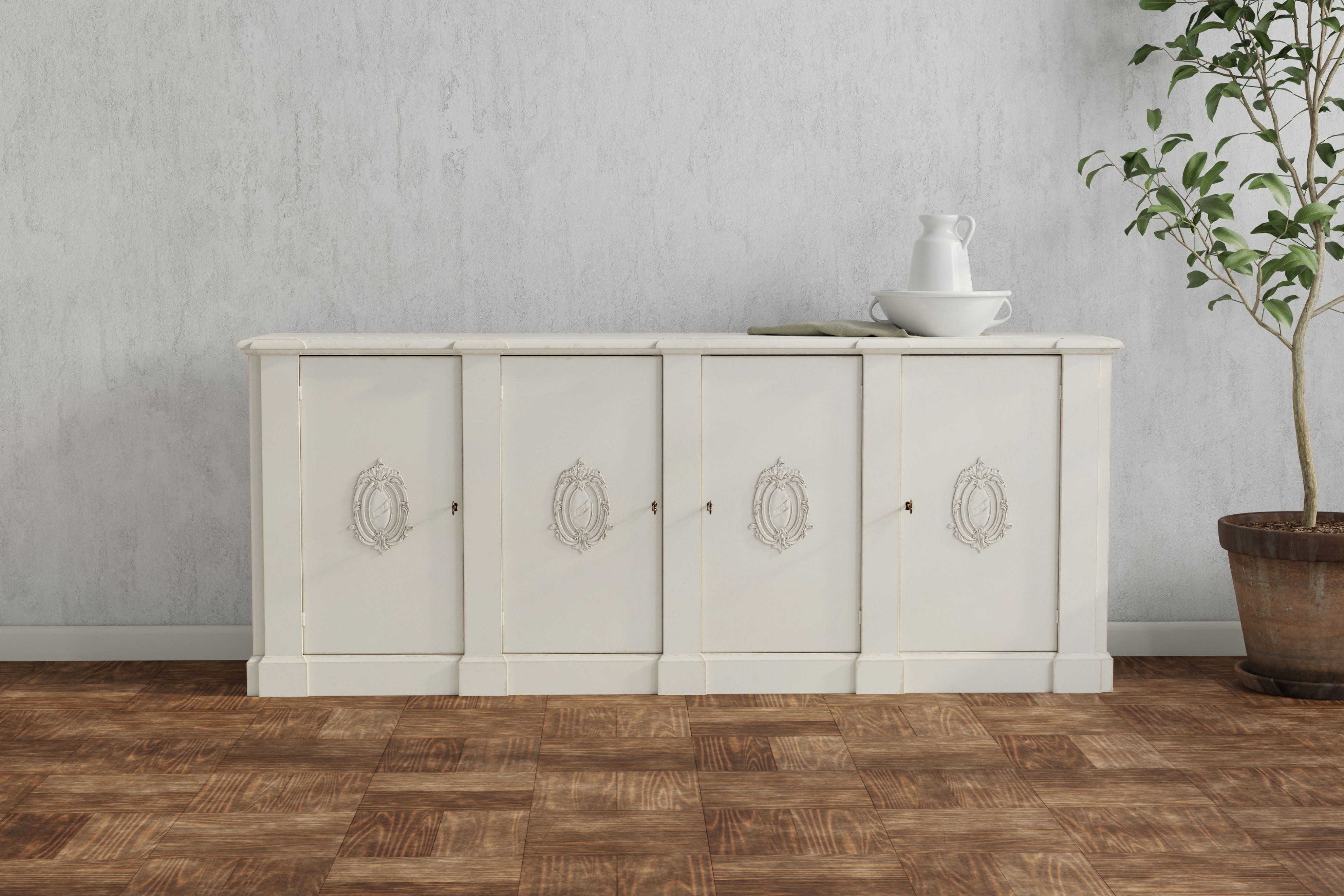 Crested Wall Cabinet White/White Finish large image 