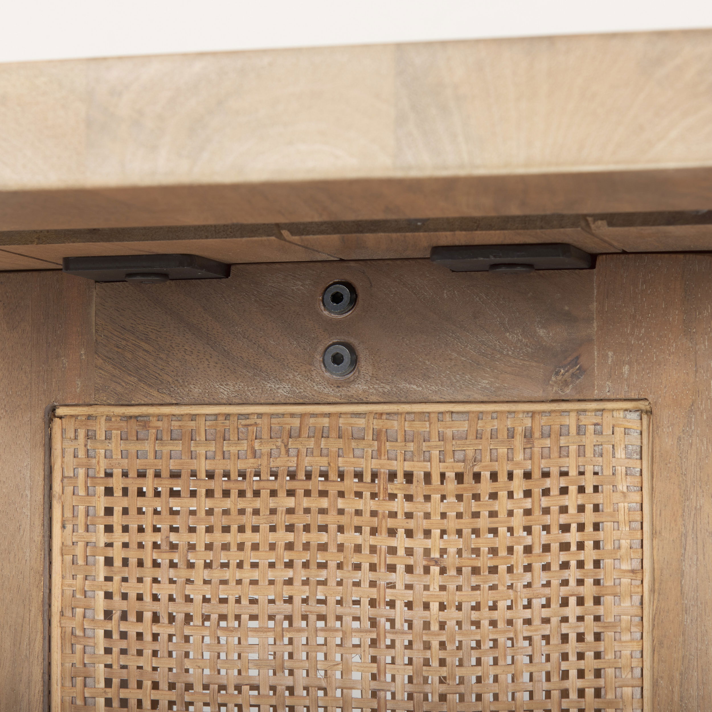 Grier 65' Light Brown Solid Wood with Cane Console Table, by Mercana, 65" length x 16" width x 29" height View 8