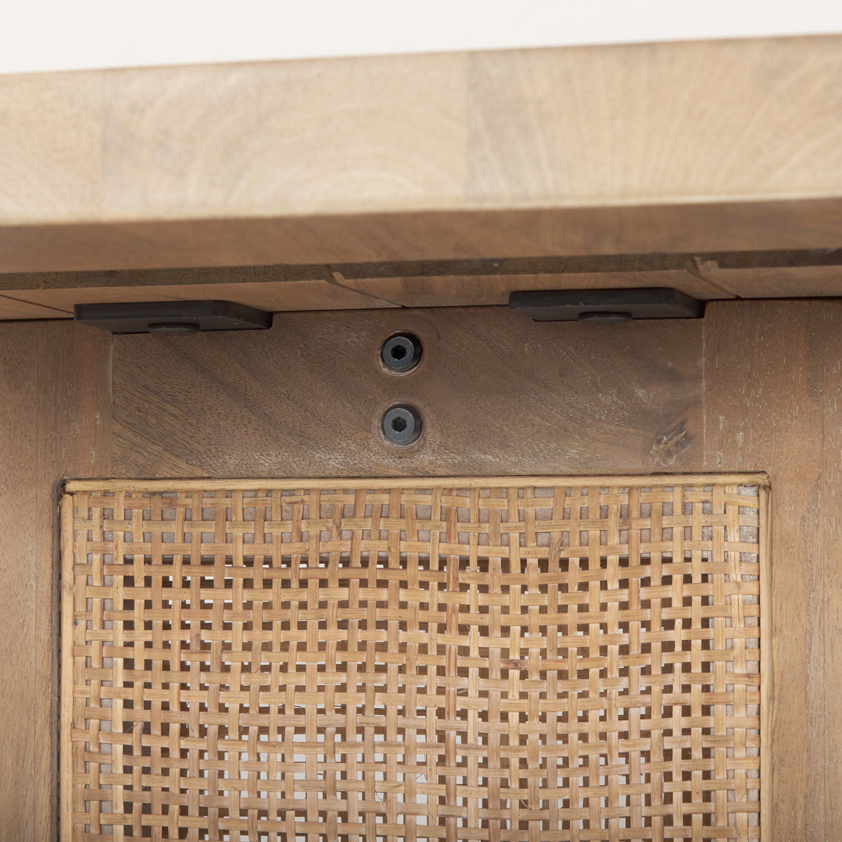Grier 65' Light Brown Solid Wood with Cane Console Table, by Mercana, 65" length x 16" width x 29" height View 8