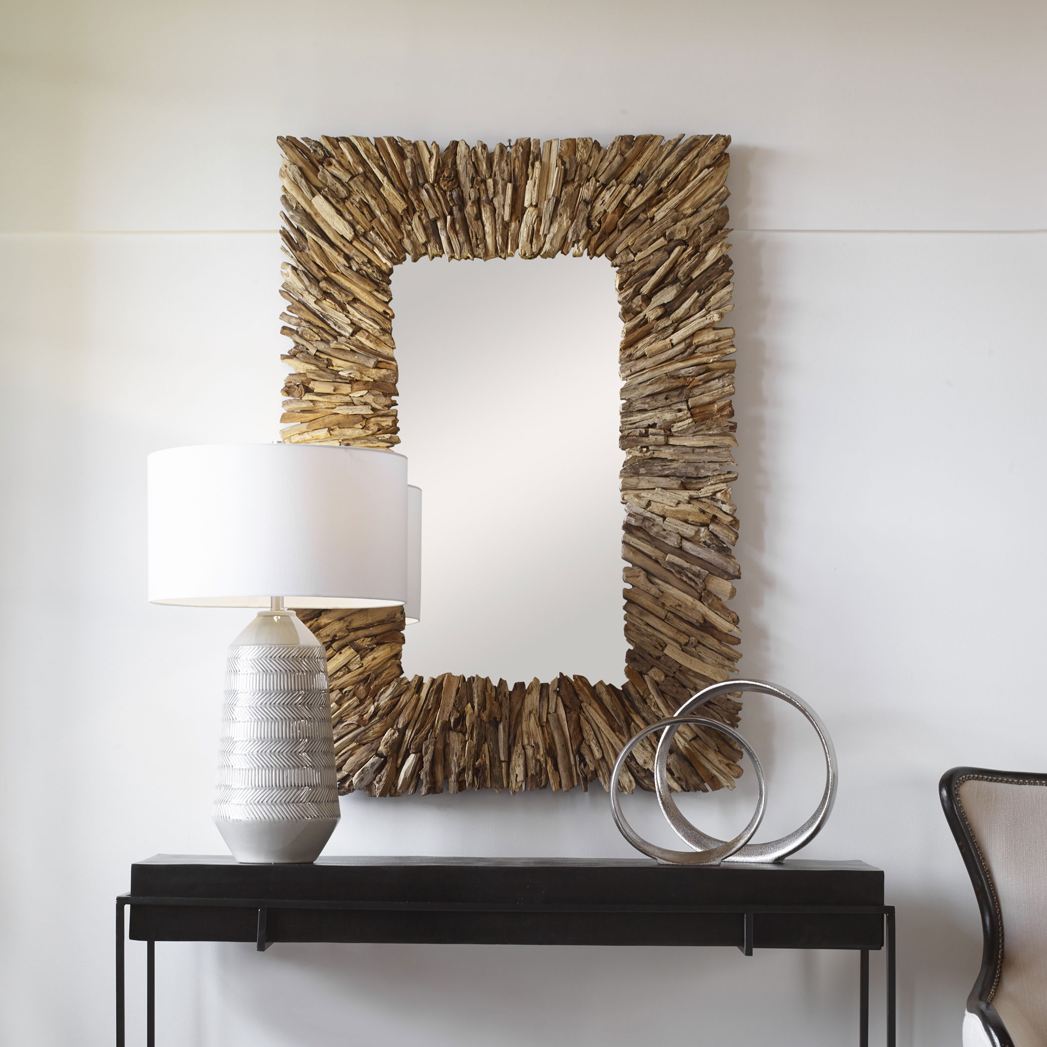 Teak Branch Rectangular Mirror large image 