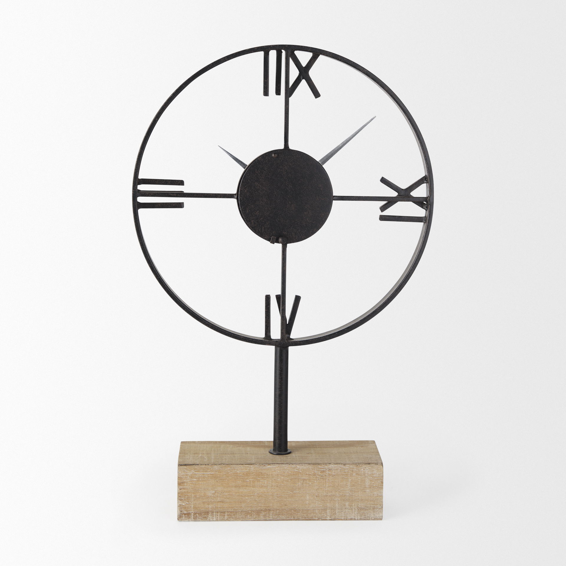 Oris Black Metal/Wood Open Frame Table Clock, by Mercana, 11.42" length x 3.15" width x 17.72" height View 6