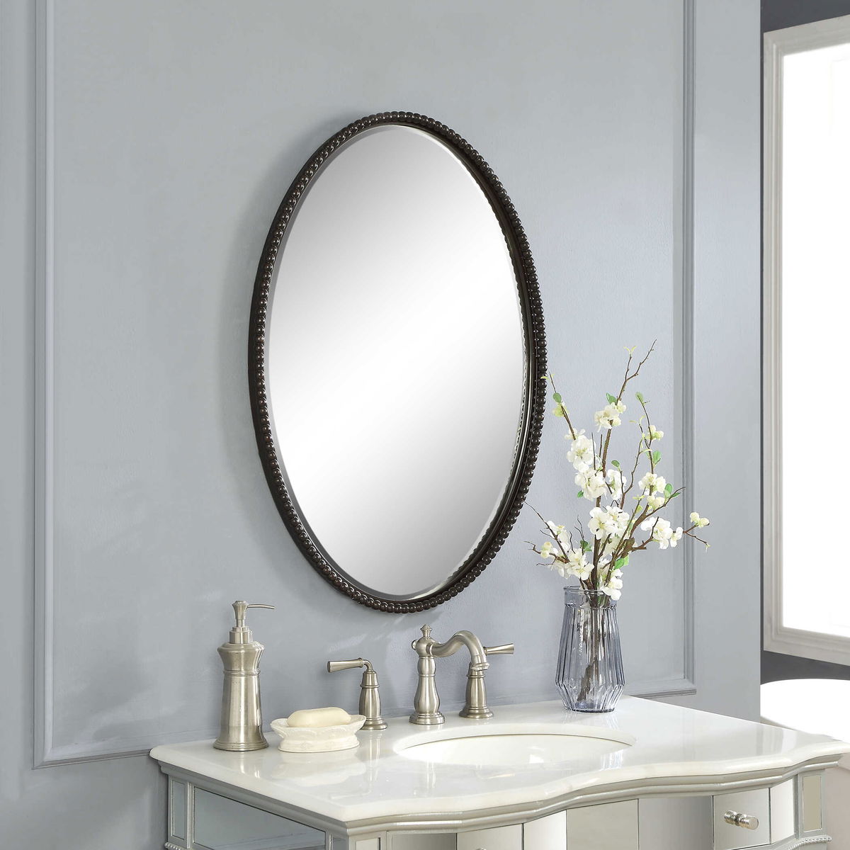 Sherise Bronze Oval Mirror, by Uttermost, 22" width x 32" height x 1.75" depth View 6