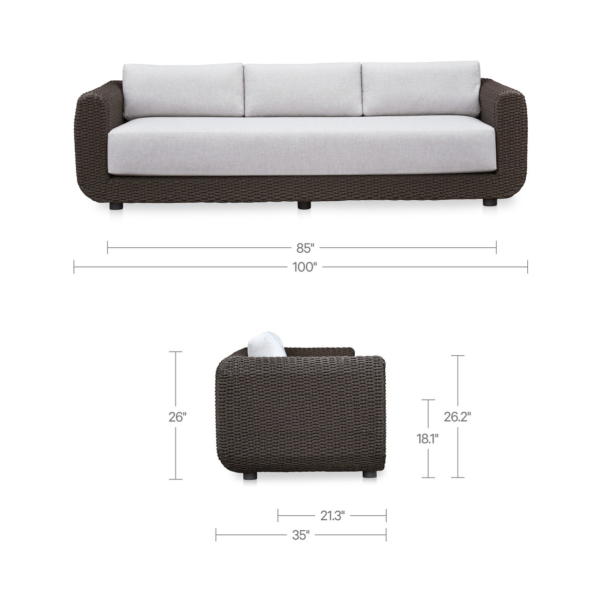 Soma Outdoor Sofa Dark Brown, Sofas & Sectional by Moe's Home, 100" width x 26" height x 35" depth View 8