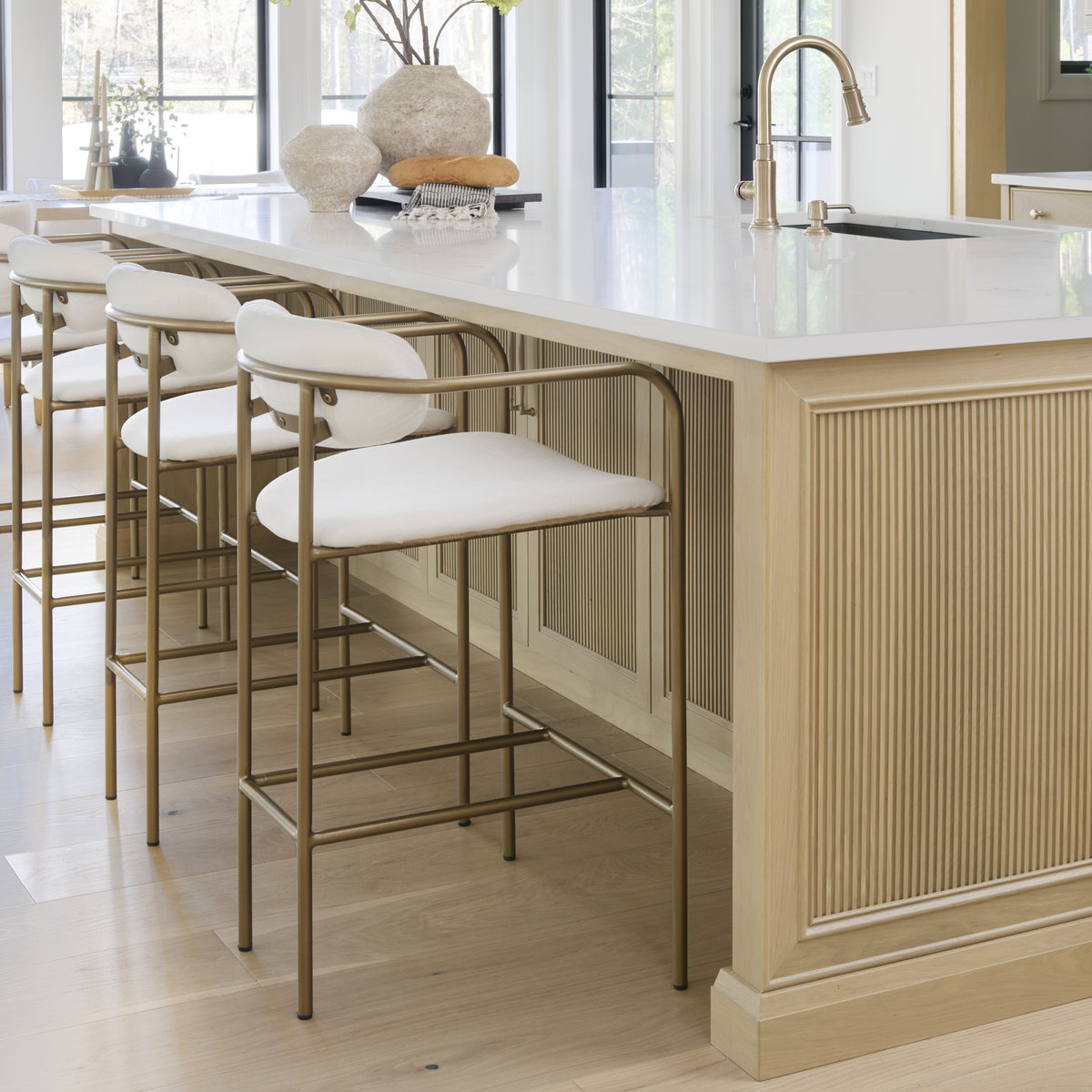 Parker  Cream Fabric Seat Gold Metal Counter Stool, Counter & Bar Stool by Mercana, 19" length x 19.75" width x 36" height View 5