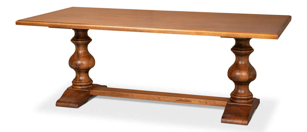 Lionisio Trestle Table  Noce Antica, by Sarreid, 3'5" length x 7' width x 2'6" height View 1