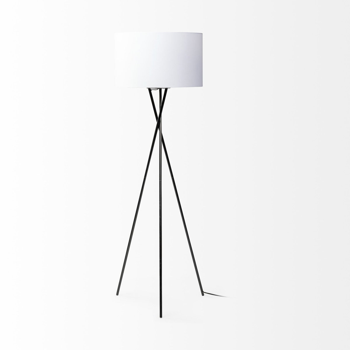 Ambrose 20.0L x 20.0W x 61.8H Black Metal with White Fabric Shade Floor Lamp, by Mercana, 22" length x 22" width x 65.5" height View 8