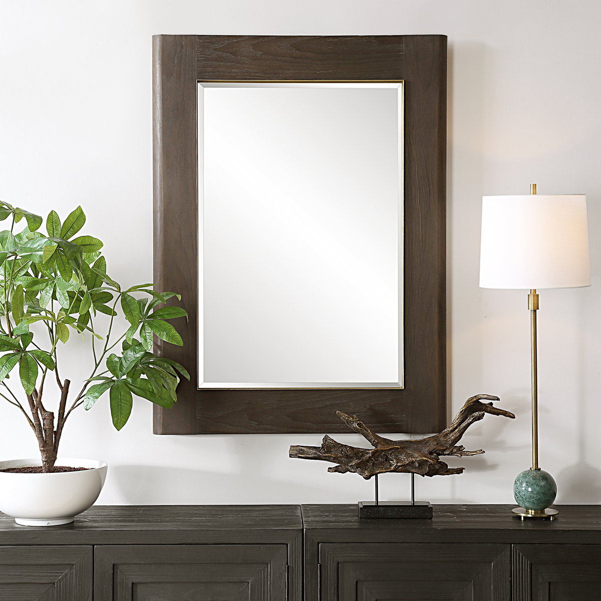 Catron Aged Walnut Mirror, by Uttermost, 33.87" width x 45.62" height x 2" depth View 2