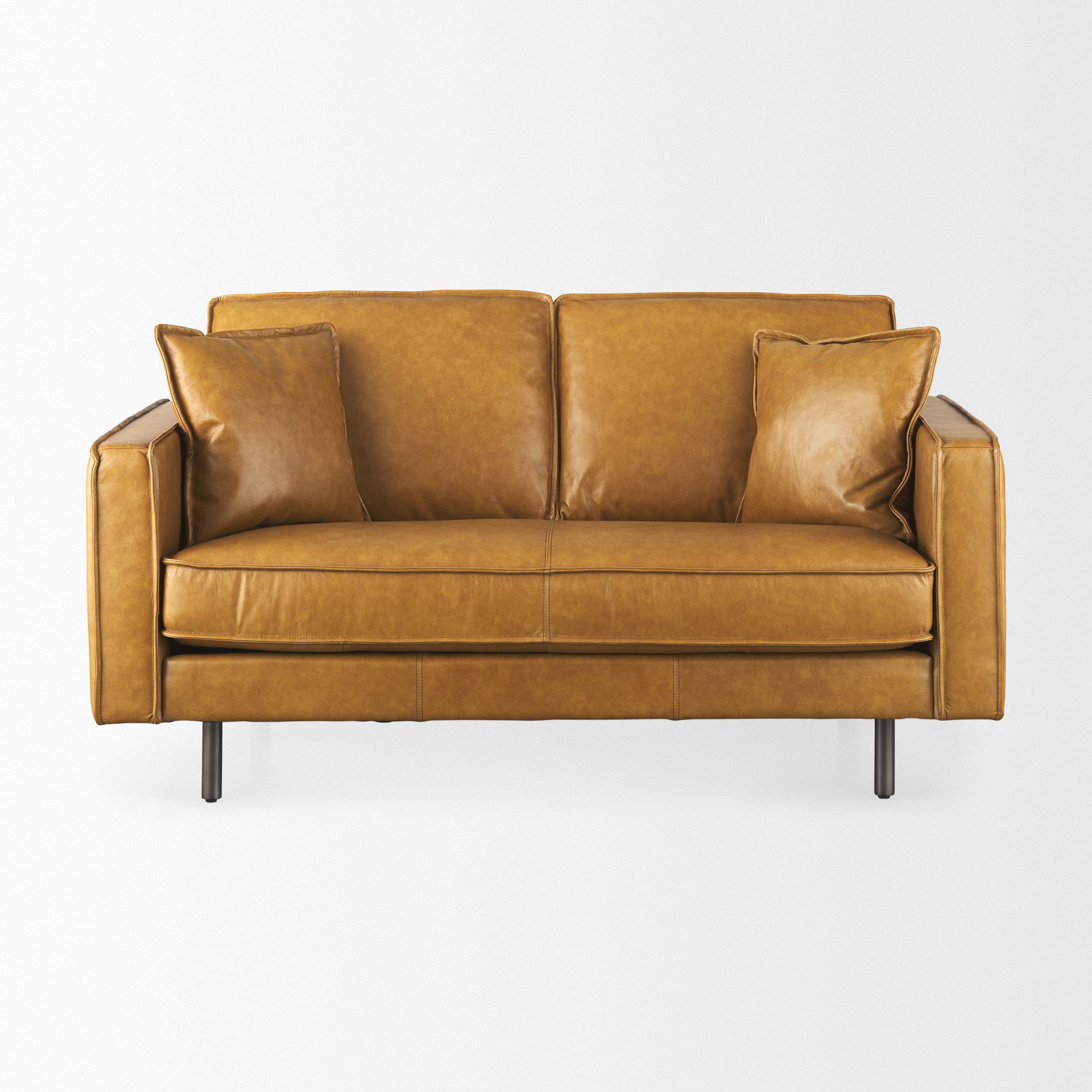 D'Arcy 65.0L x 37.0W x 34.0H Tan Leather Love Seat, Sofas & Sectional by Mercana, 65.35" length x 36.61" width x 33.86" height View 4