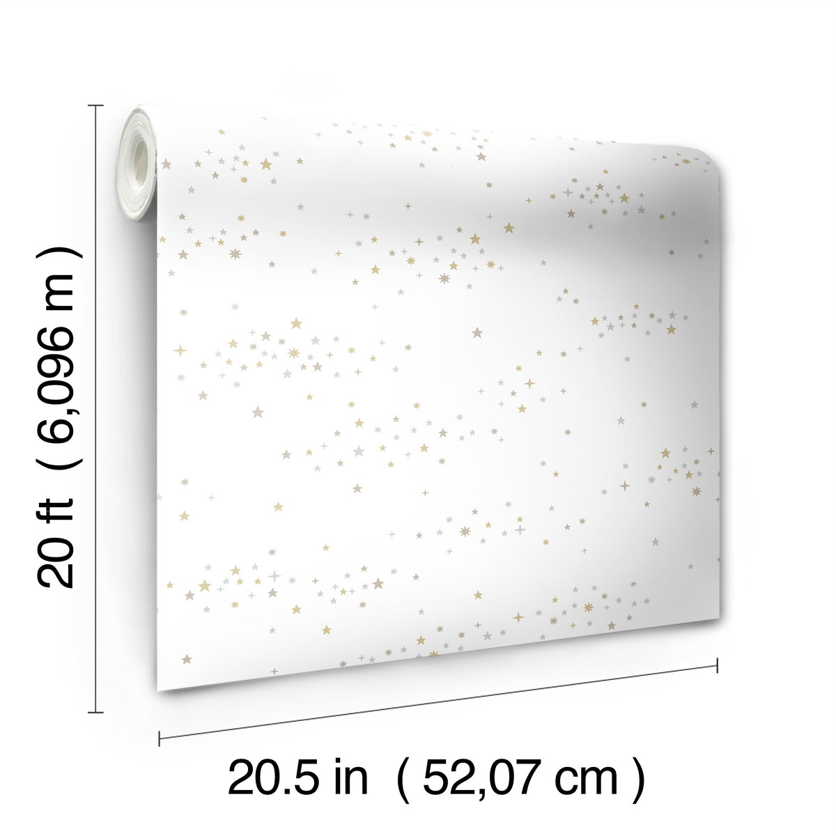 Starlight, Star Bright Silver & Gold Peel & Stick Wallpaper, by York Wall, 20' length x 1'8.5" width x 0.02" depth View 8