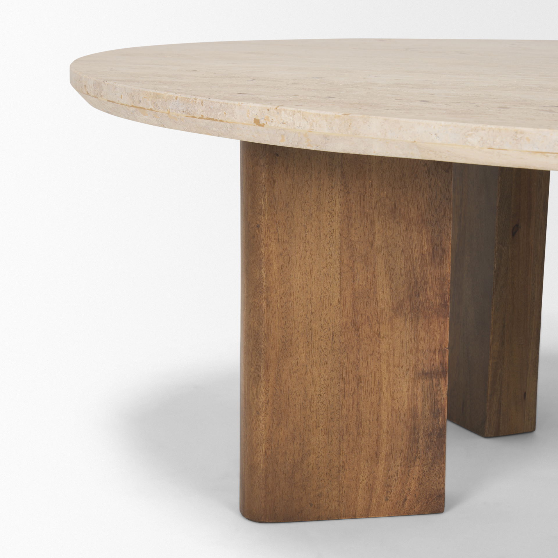 Syona Travertine + Mango Wood leg Oval Coffee table, by Mercana, 44" length x 30" width x 16" height View 9