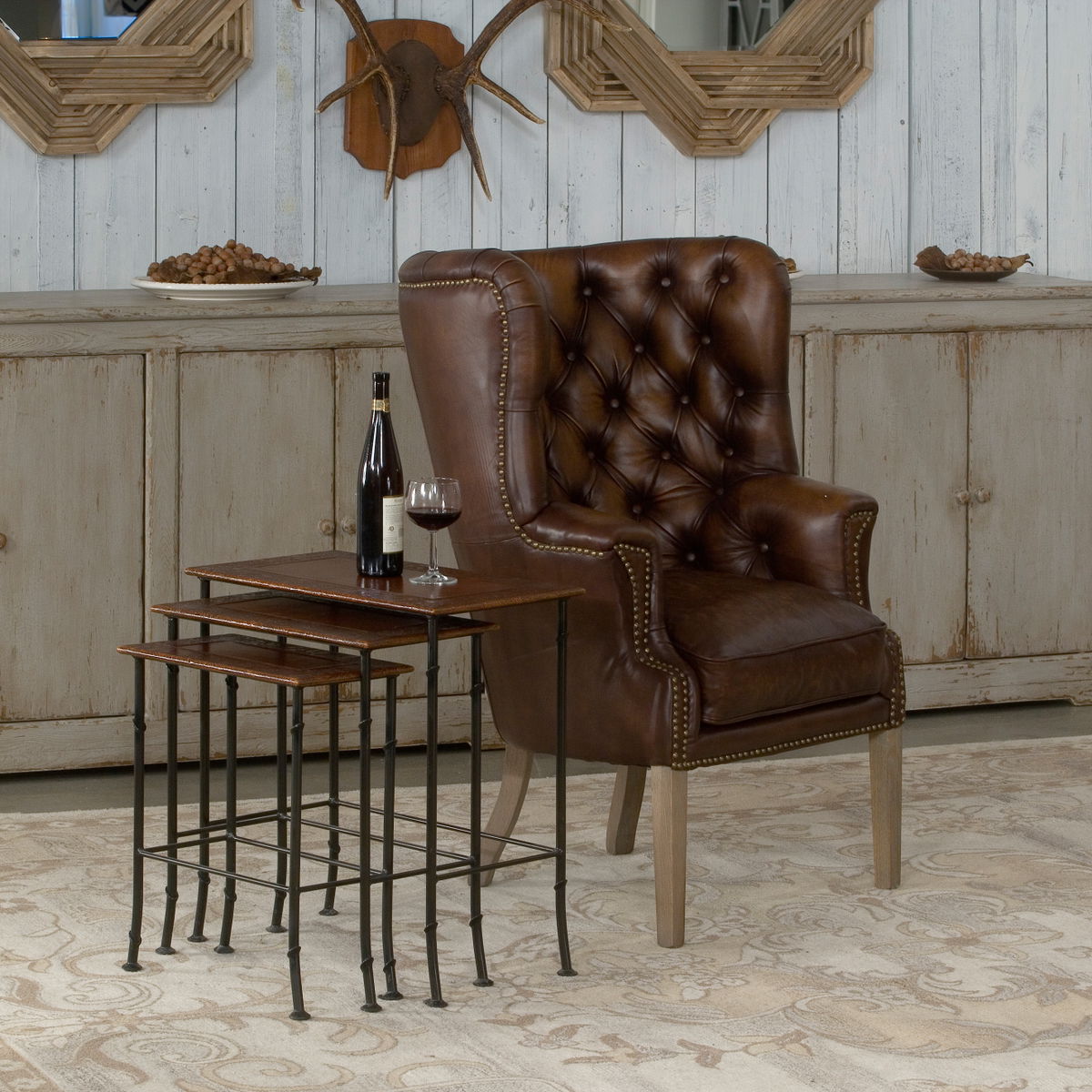 Kew Gardens Leather Nesting Tables, by Sarreid, 1'2" length x 1'11" width x 2'1" height View 14