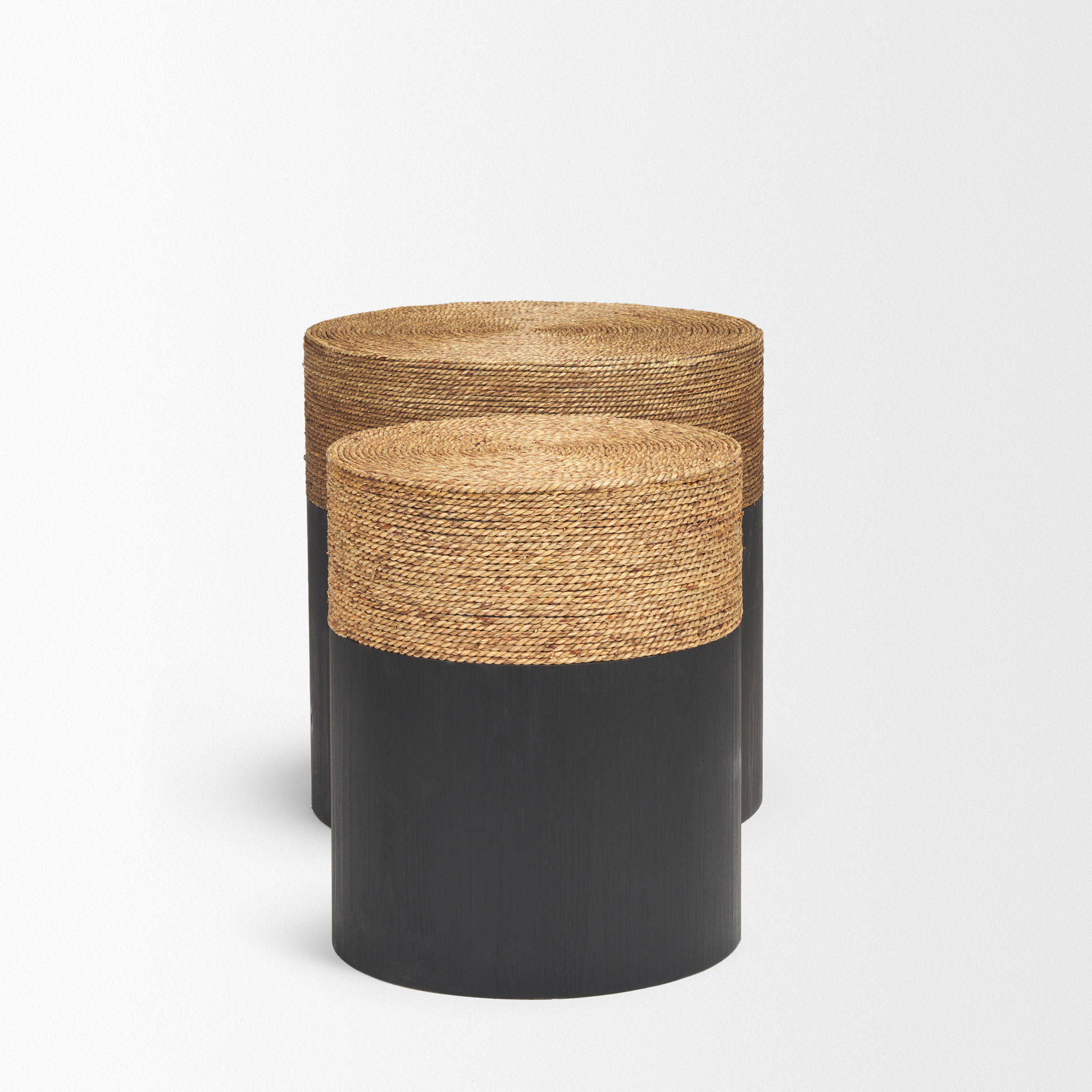 Wenopa Matte Black Wood with Natural Jute Accent Tables, Side & End Table by Mercana, 33.5" length x 18.75" width x 19.75" height View 6