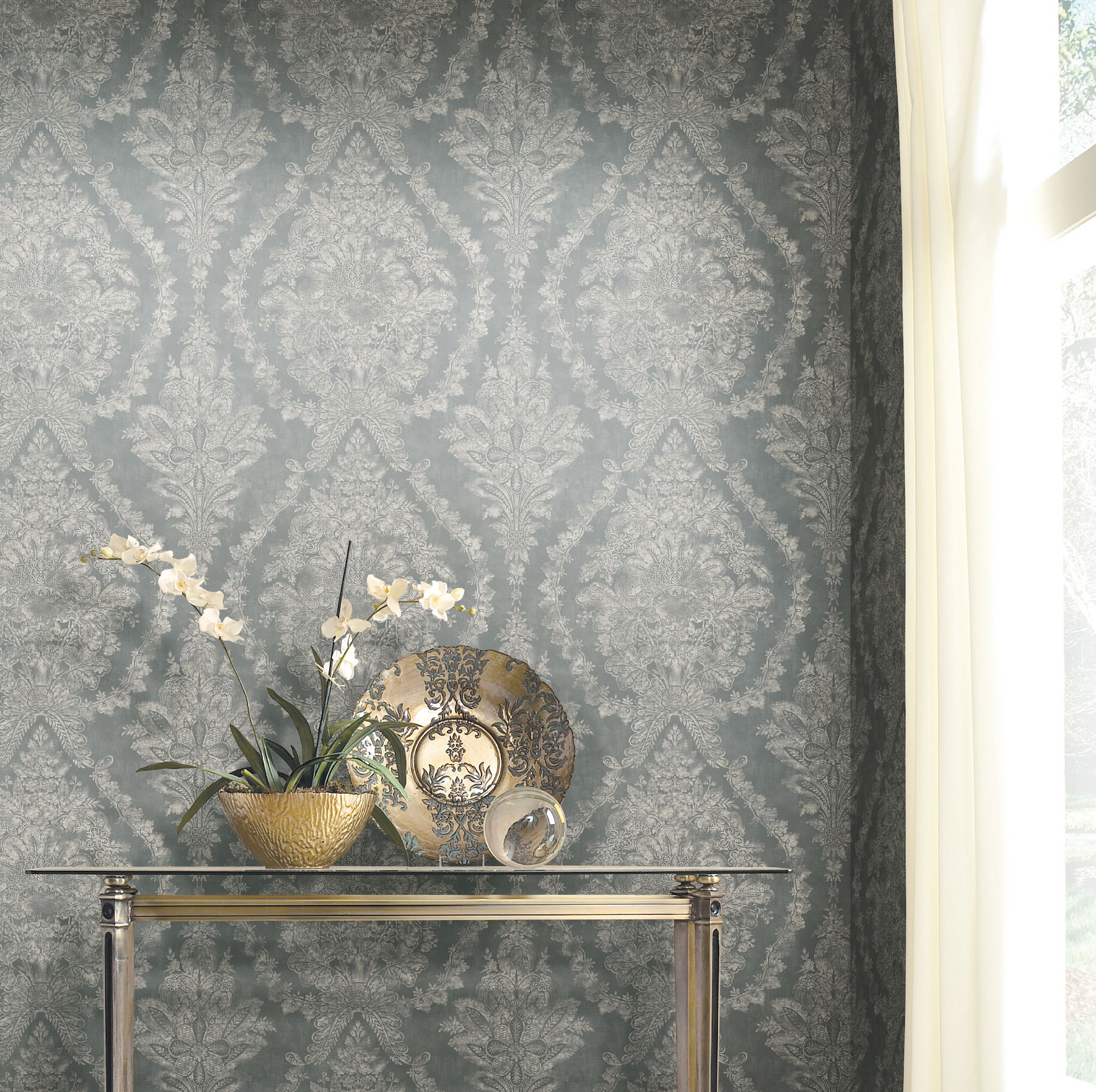 Charleston Damask Grey Wallpaper large image 