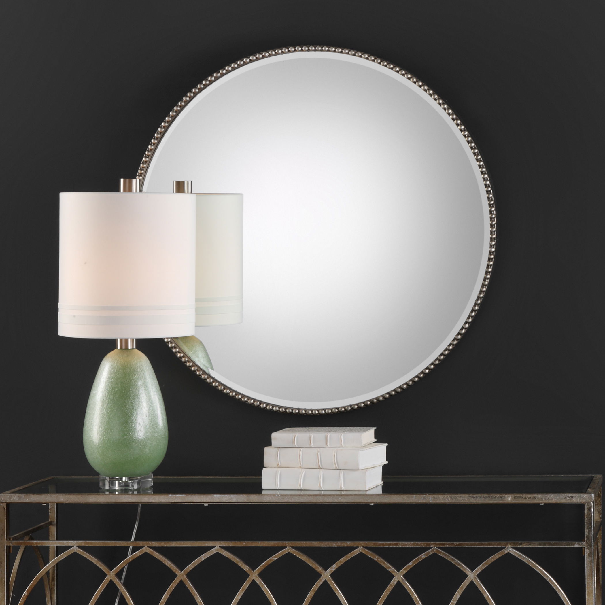 Stefania Beaded Round Mirror, by Uttermost, 40" width x 40" height x 3.25" depth View 6