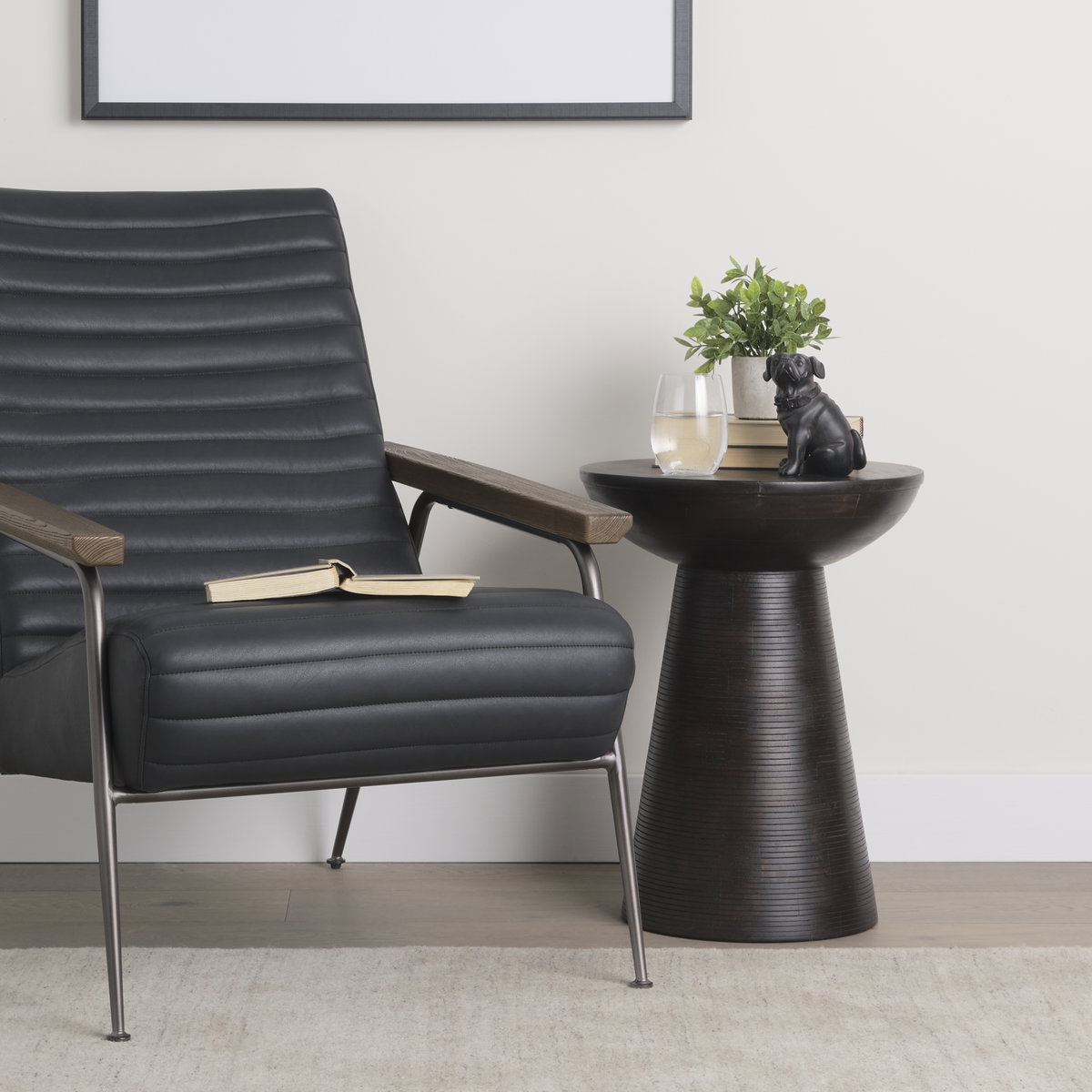 Novell Dark Brown Wood Pedestal Accent Table, Side & End Table by Mercana, 16" length x 16" width x 21" height View 2