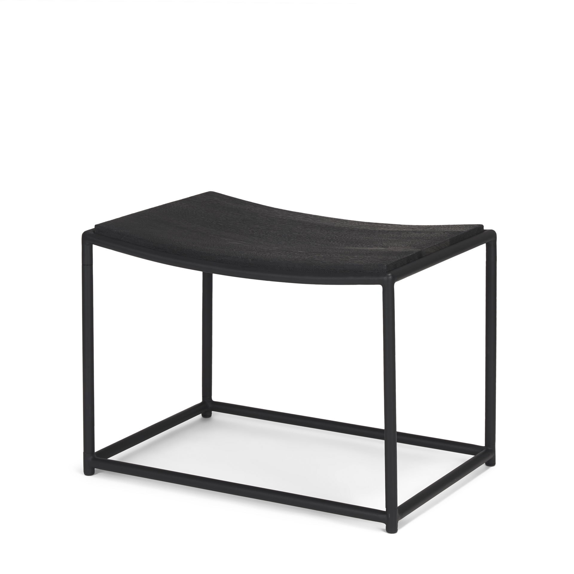Taniel Textured Black Wood with Black Metal Stool, Ottoman by Mercana, 23.25" length x 16" width x 17" height View 1