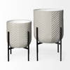 Mabel Set of Two 15.4 x 24.8 Eggshell Metal Top with Black Iron Base Plant Stands, Planter by Mercana, 15.35" length x 15.35" width x 24.8" height thumbnail 3