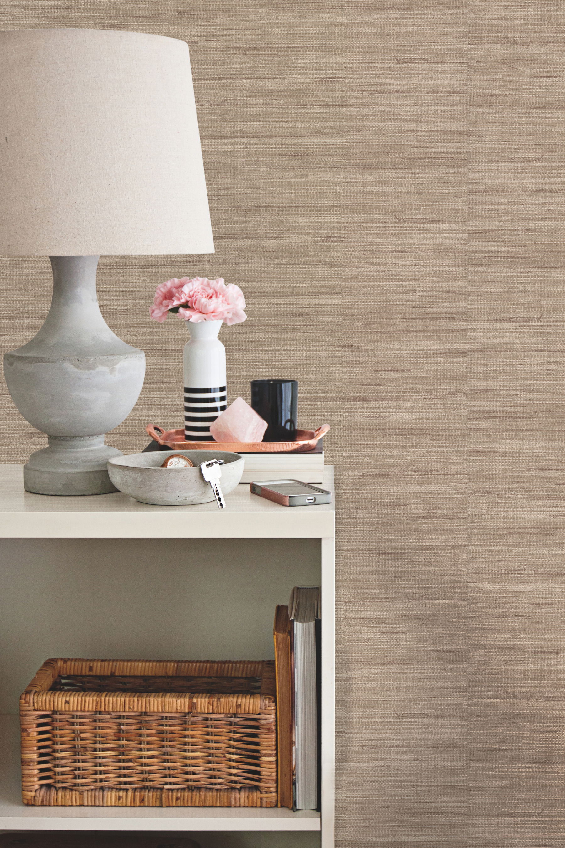 Lustrous Grasscloth Beige Wallpaper, by York Wall, 33' length x 1'8.8" width x 0.02" depth View 3