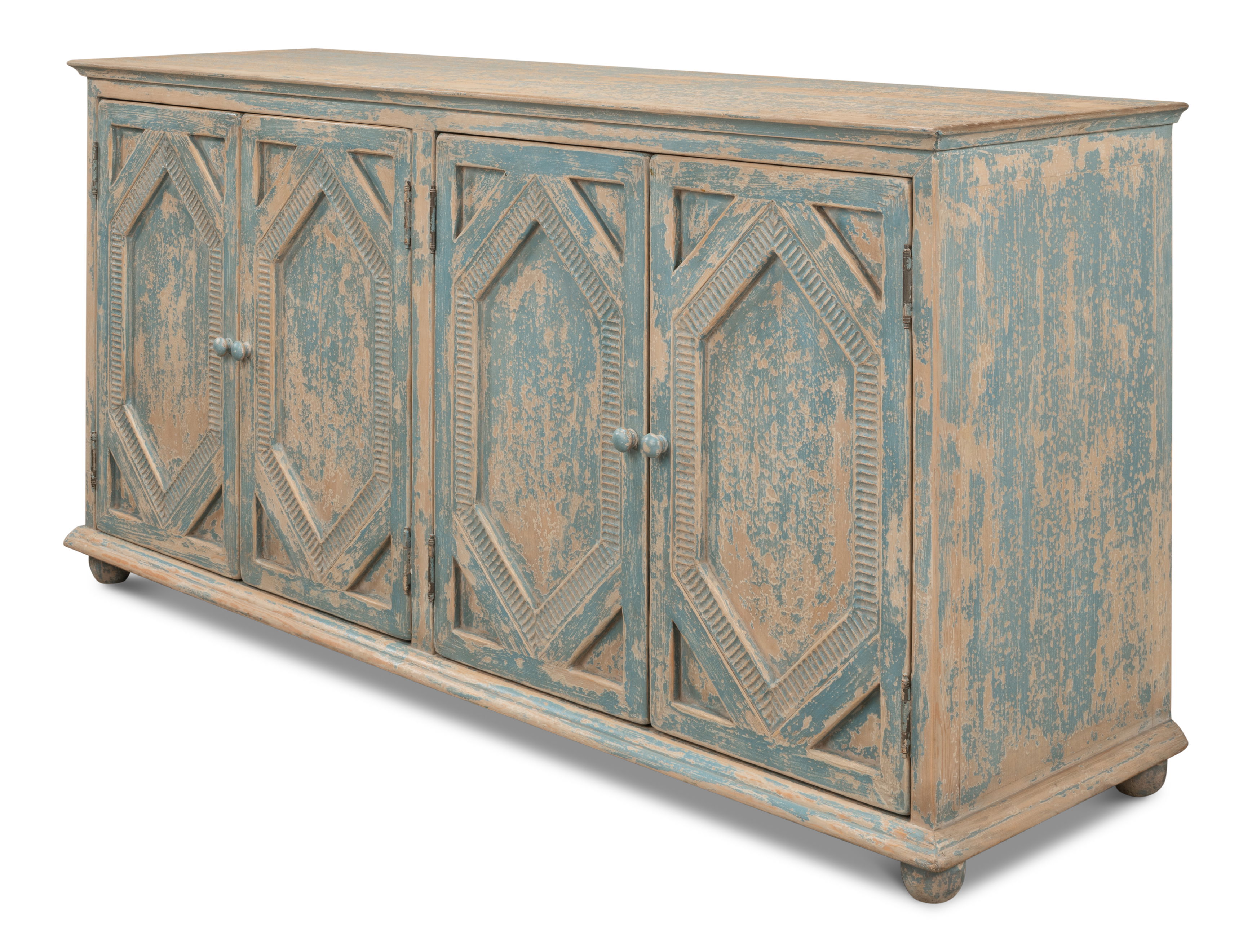 Four Diamonds Sideboard, Blue, Cabinets & Sideboard by Sarreid, 76" length x 22" width x 37" height View 9