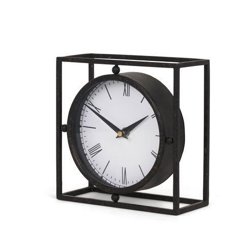 Raisa Black with Gold Antiquing Metal Table Clock