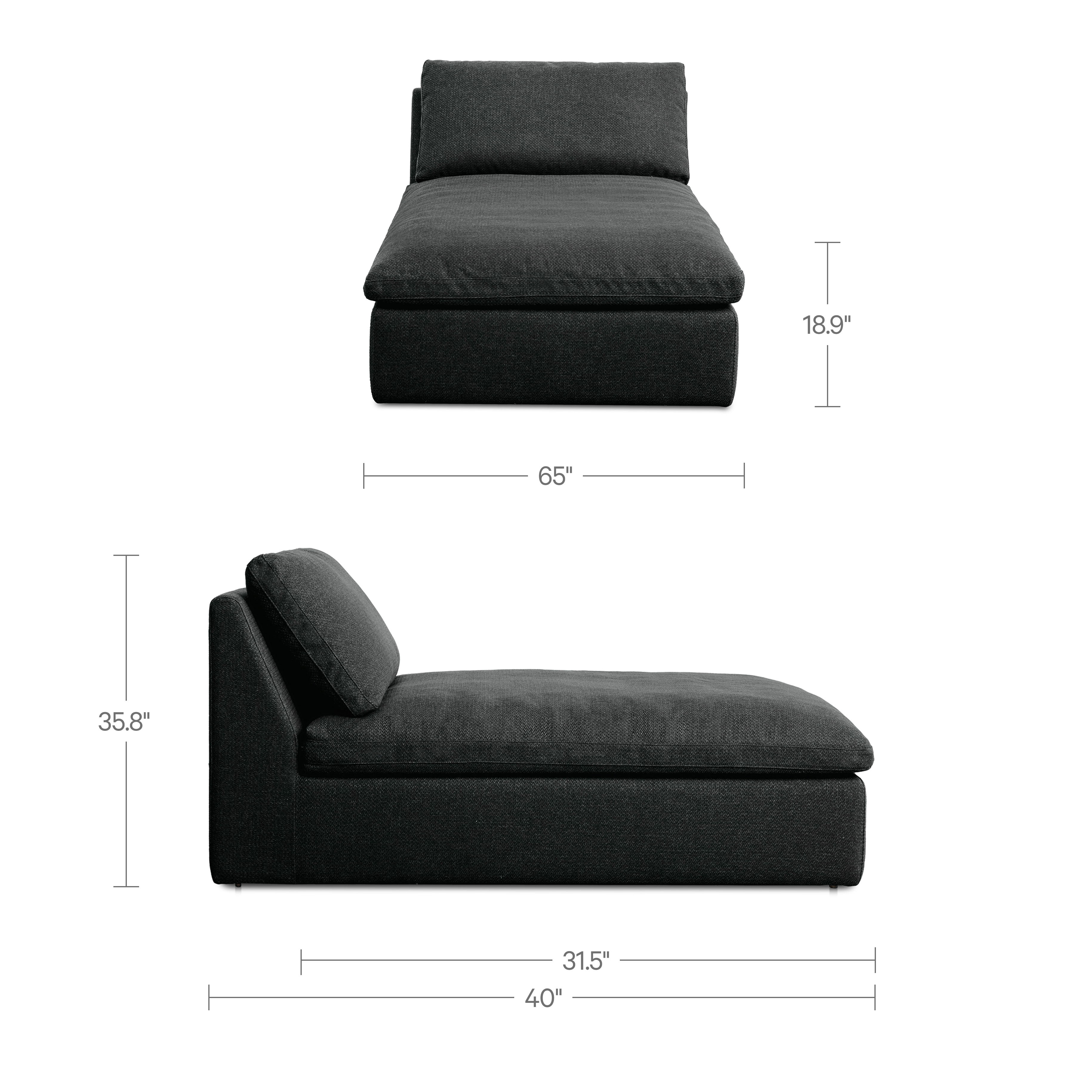 Miles Outdoor Chaise Speckled Charcoal, Chaise Lounges & Daybed by Moe's Home, 65" width x 35.8" height x 40" depth View 9