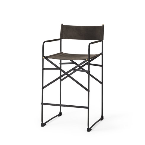 Direttore Backless 40.2in Seat Bar Stool | Brown/Gray Suede with Metal