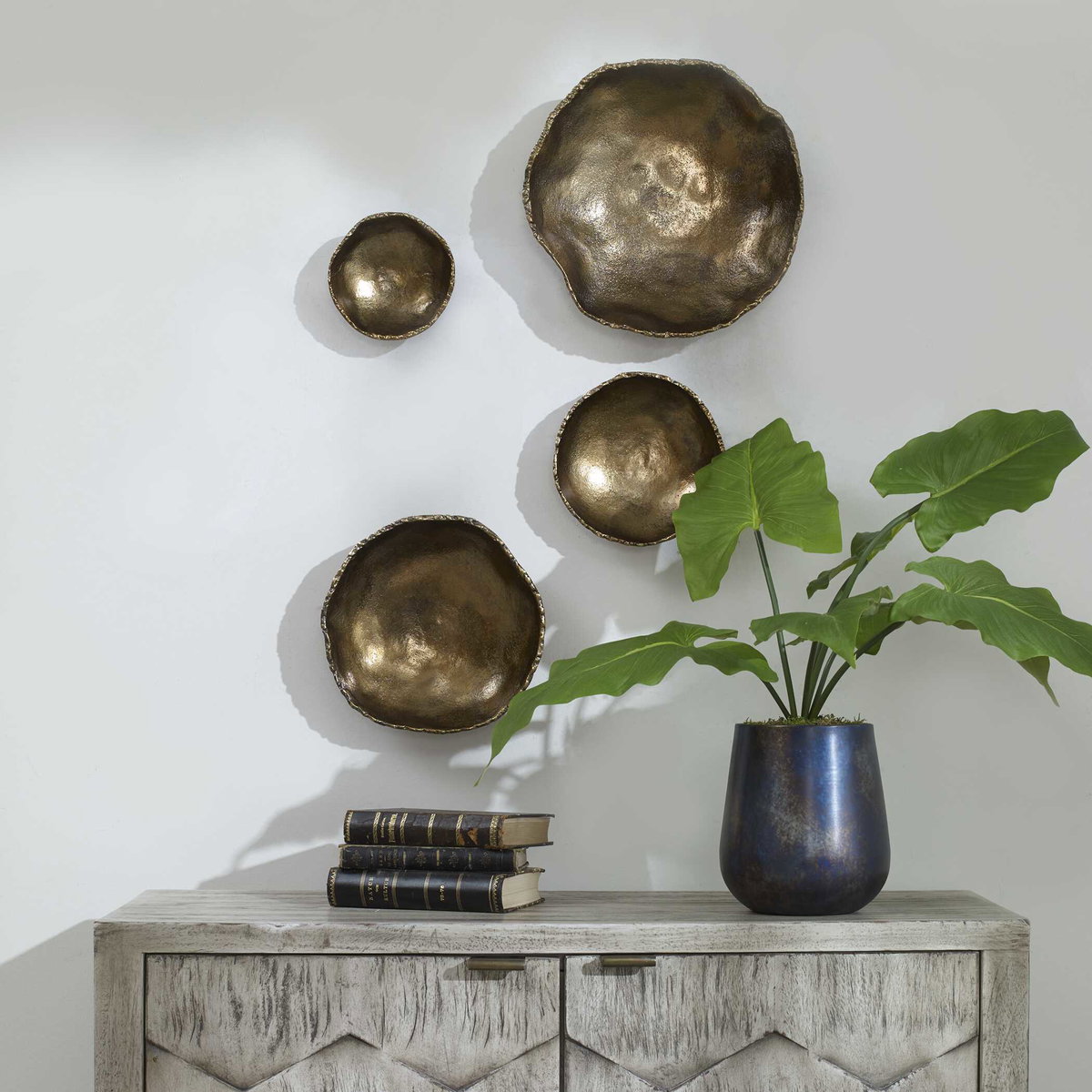 Lucky Coins Brass Wall Bowls Set/4, Sculptural Wall Art by Uttermost, 11" width x 11" height x 2.5" depth View 4