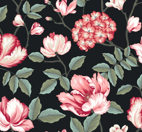 Morning Garden Black Wallpaper