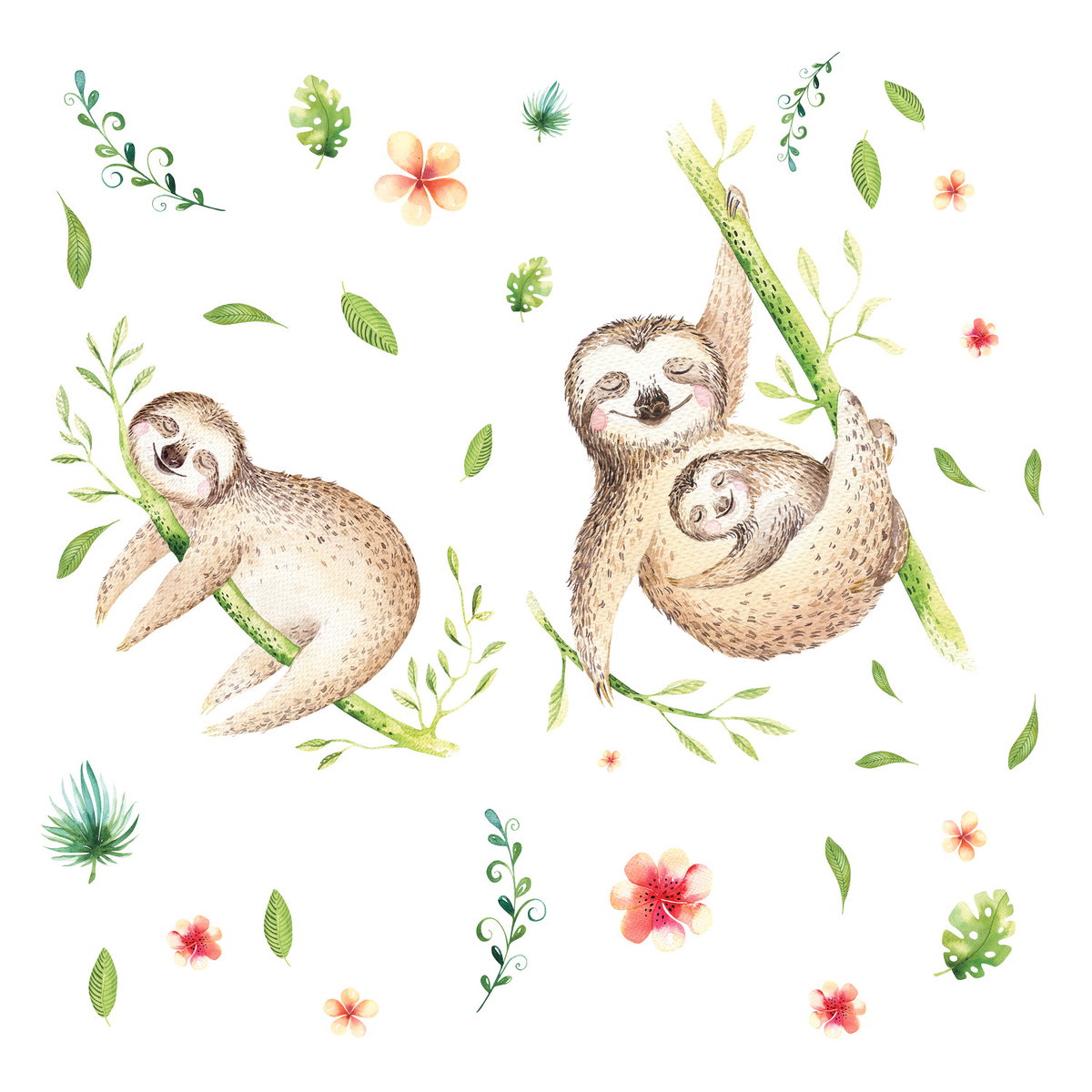 Lazy Sloth Giant Wall Decals, by York Wall, 3' length x 1'5.25" width x 1.11" depth