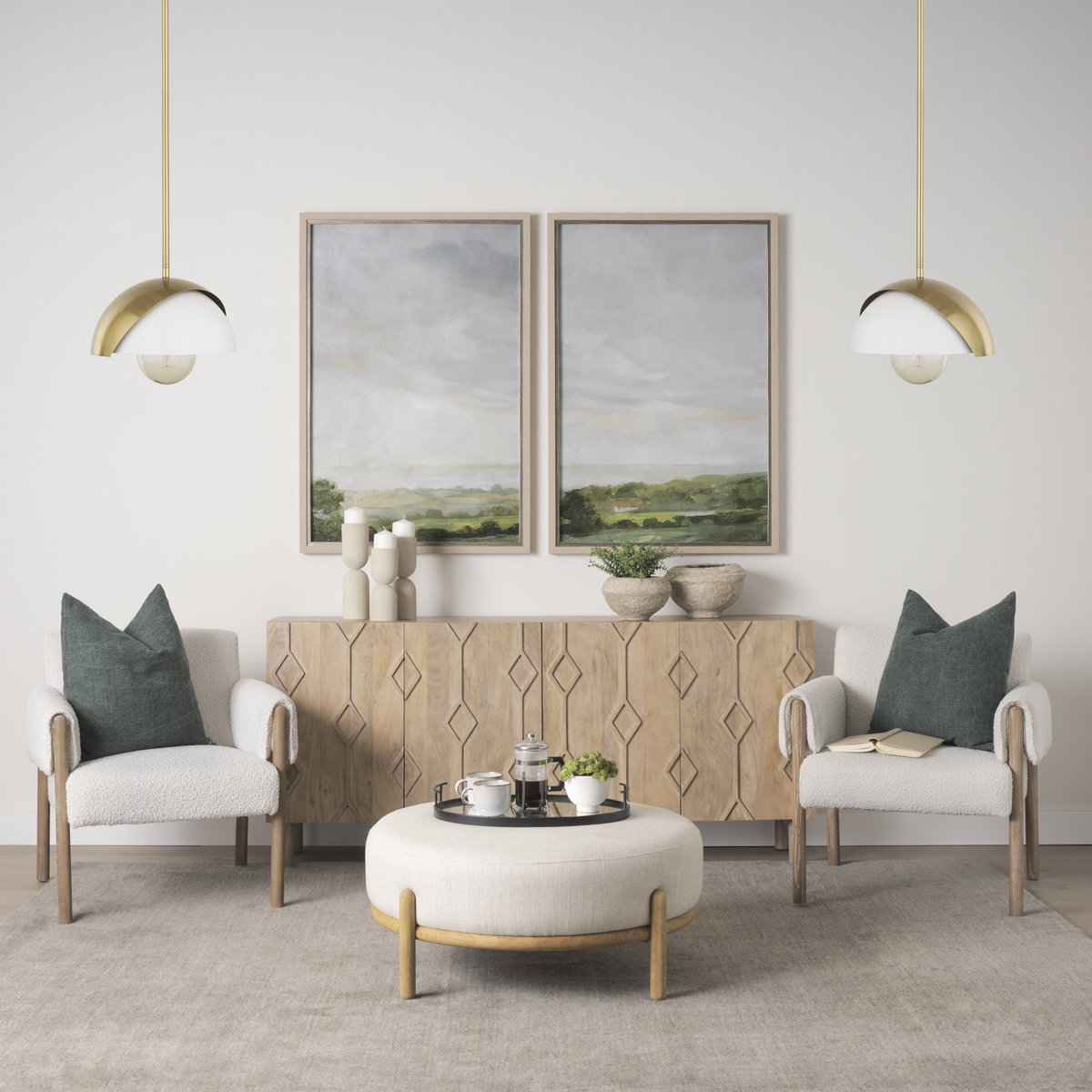 Cybill Brushed Brass with White Metal Shade 1-Light Wall Pendant, by Mercana, 12.6" length x 12.6" width x 53.94" height View 2