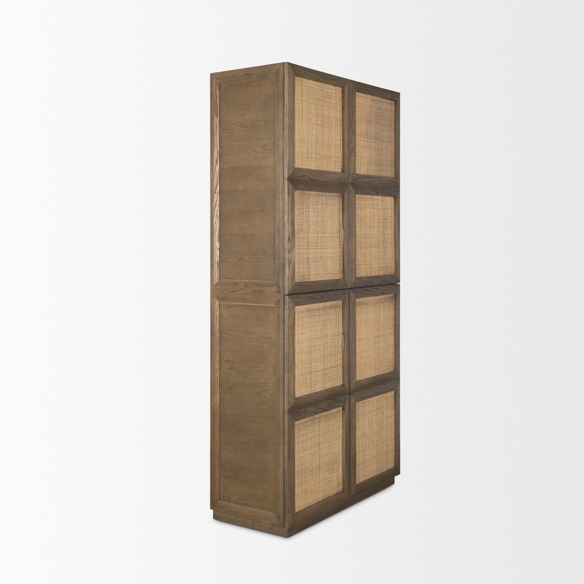 Sina Brown Oak Wood with Natural Rattan 2 Door Curio Cabinet large image 