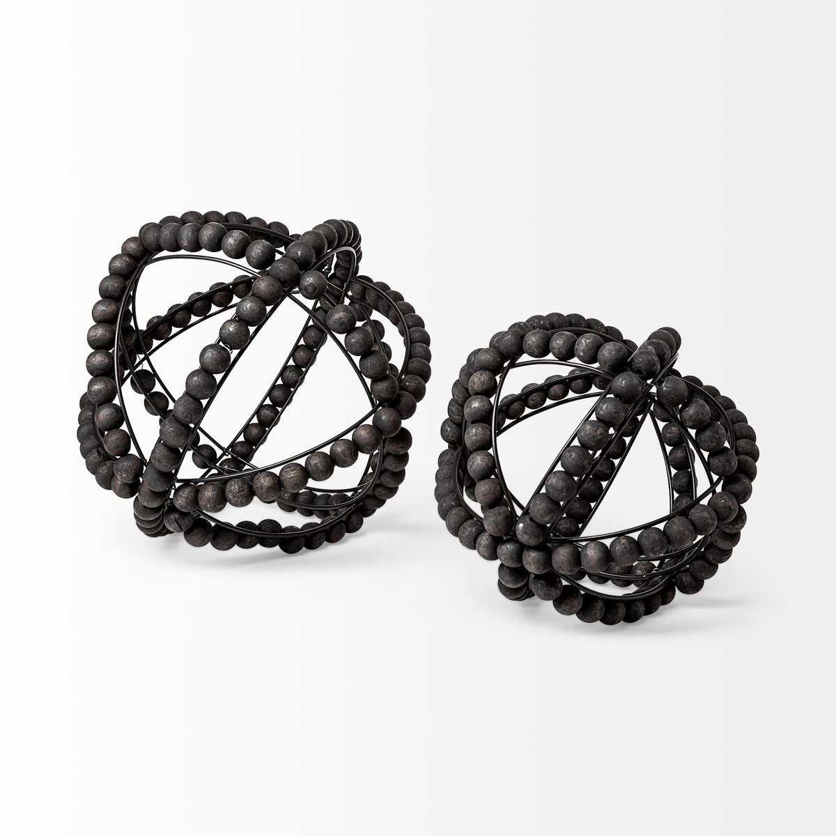 Earnhardt I Small 9L x 9W Black Wooden Beaded Orb, Decorative Object by Mercana, 8.66" length x 8.66" width x 8.86" height View 7