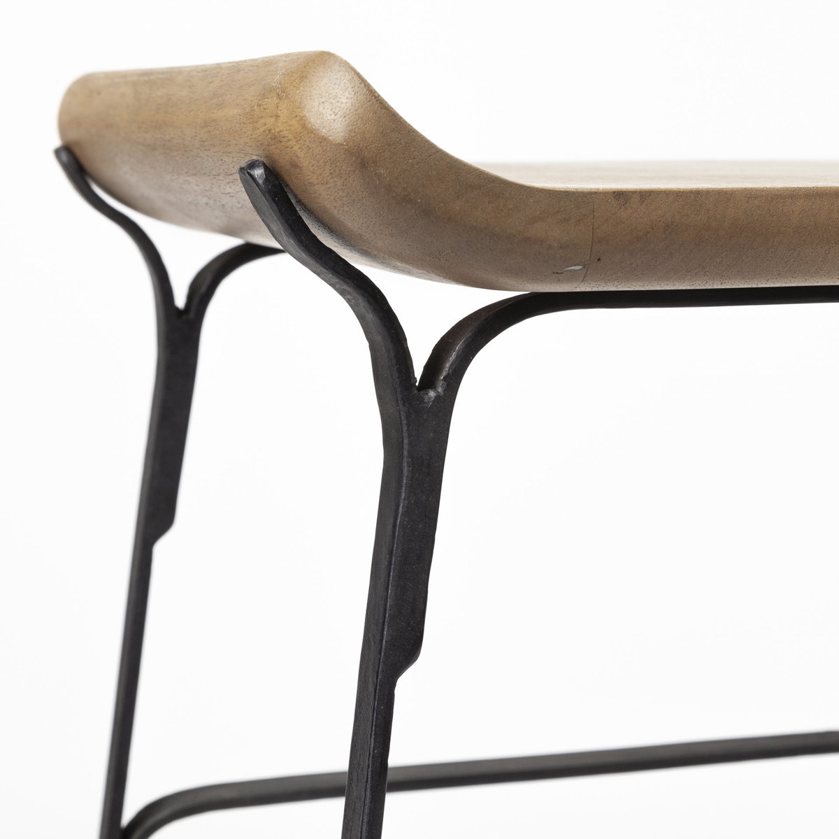 Conan Low Back 25in Seat Counter Stool | Brown Wood with Black Metal, Counter & Bar Stool by Mercana, 15" length x 15" width x 25" height View 12