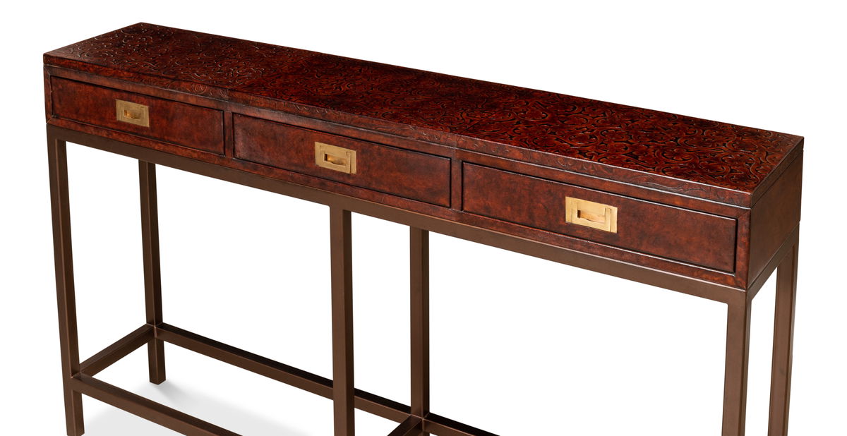 Campaign Embossed Console, by Sarreid, 1' length x 5' width x 2'11" height View 10