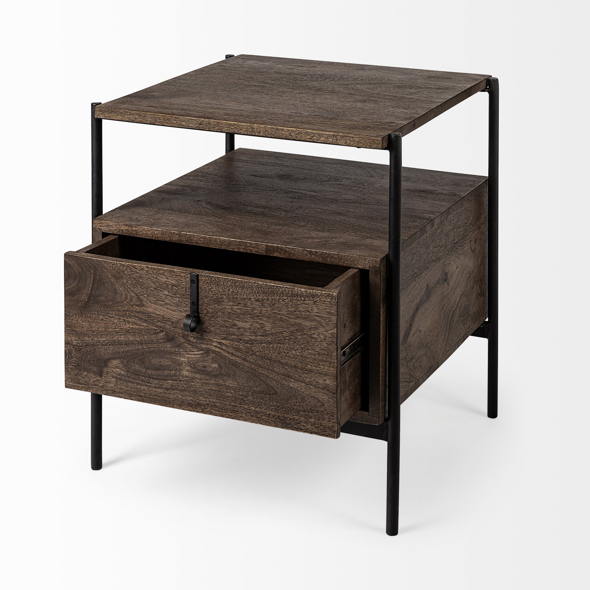 Glenn I 20L x 21W x 24H Dark Brown Wood with Black Iron Frame Square End/Side Table, Side & End Table by Mercana, 20" length x 21" width x 24" height View 9