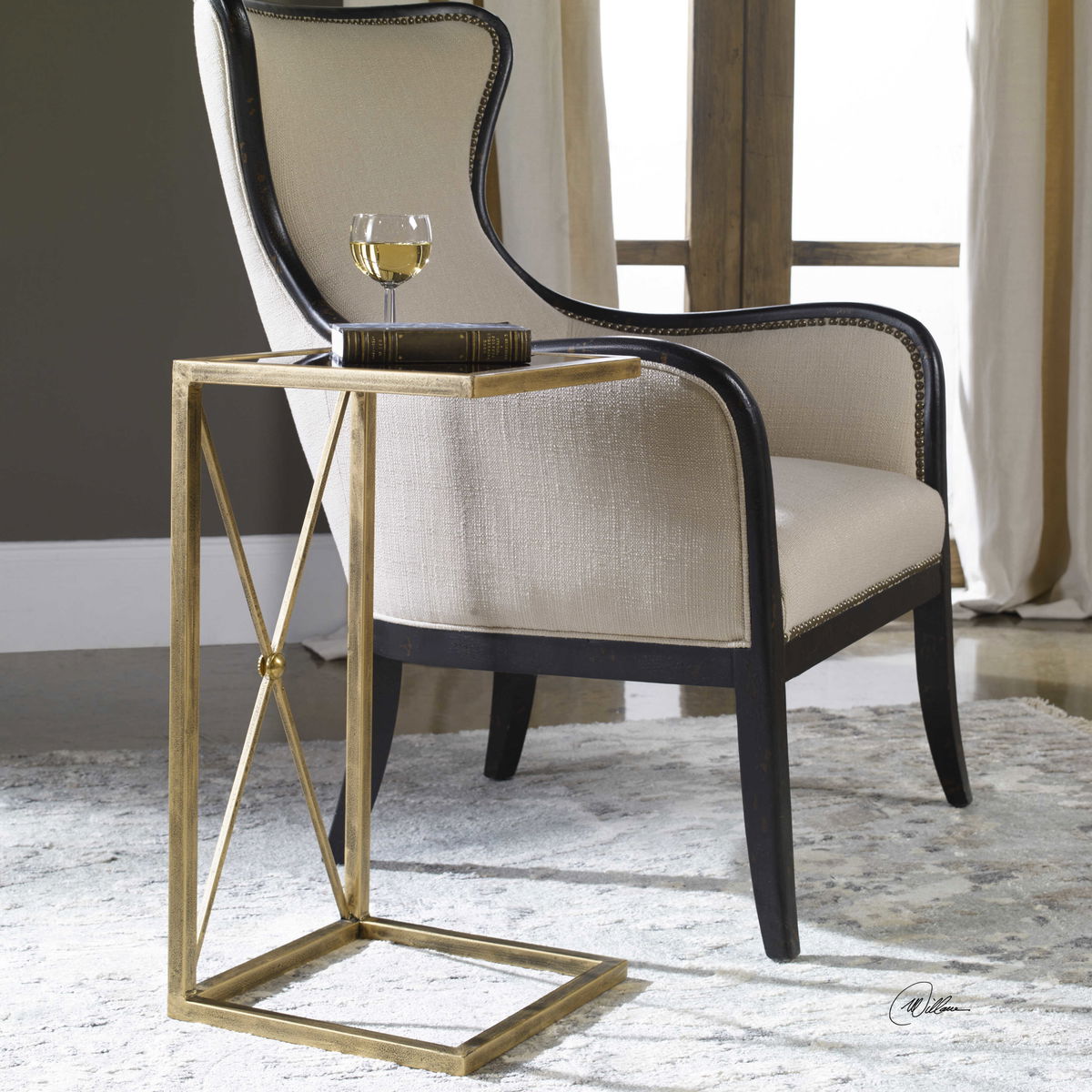 Zafina Gold Accent Table, Side & End Table by Uttermost, 13" width x 25" height x 13" depth View 2