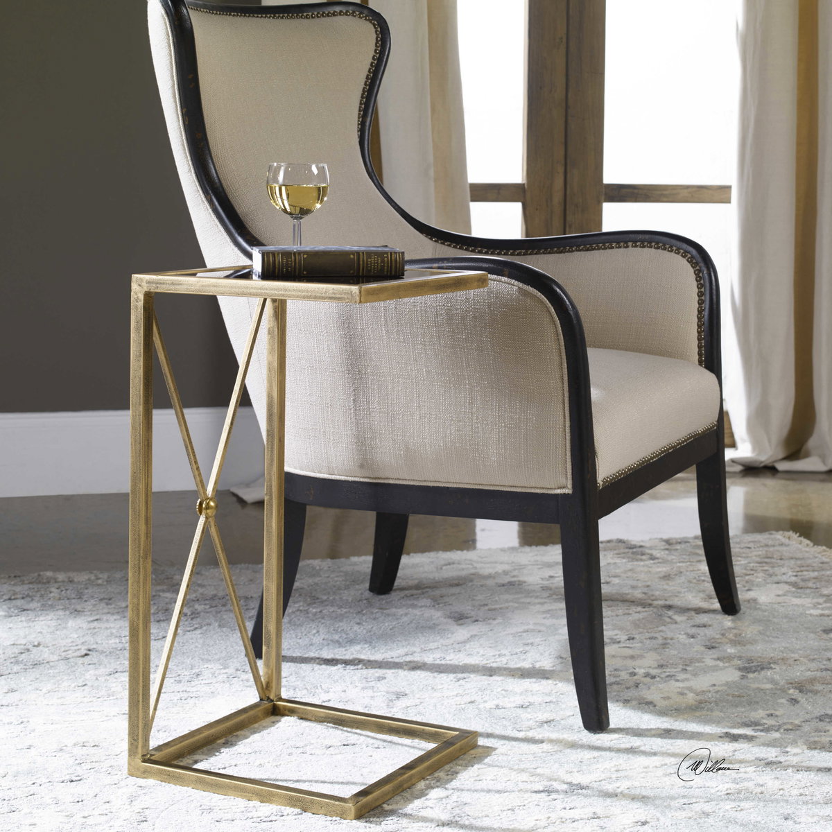 Zafina Gold Accent Table, Side & End Table by Uttermost, 13" width x 25" height x 13" depth View 2